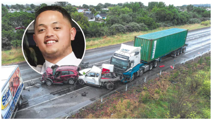 The scene of a multiple vehicle accident on the Hawke's Bay Expressway in February 2024. Caleb...