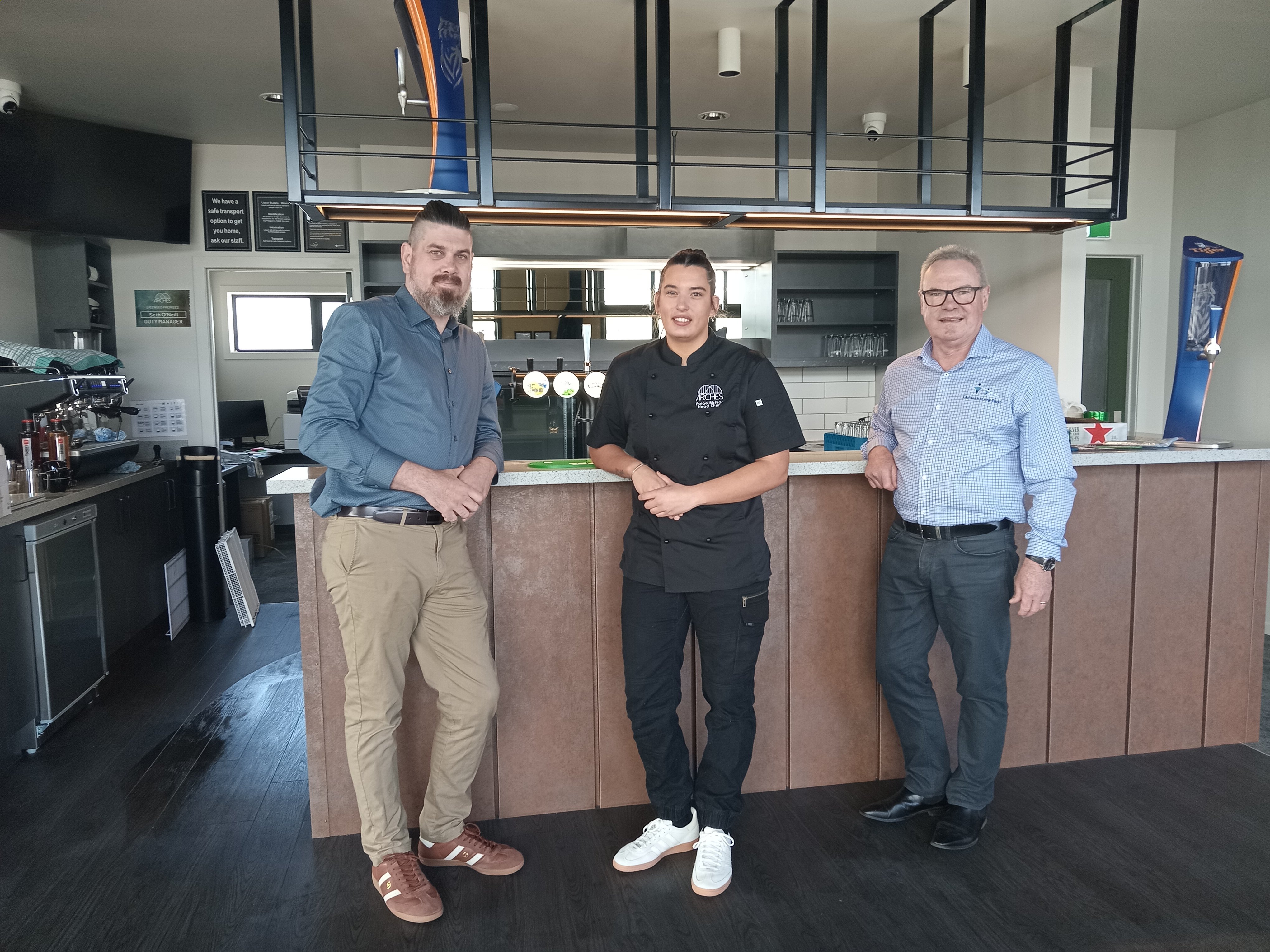 Arches manager Seth O’Neill (left), head chef Paige McIvor and Clutha Licensing Trust general...