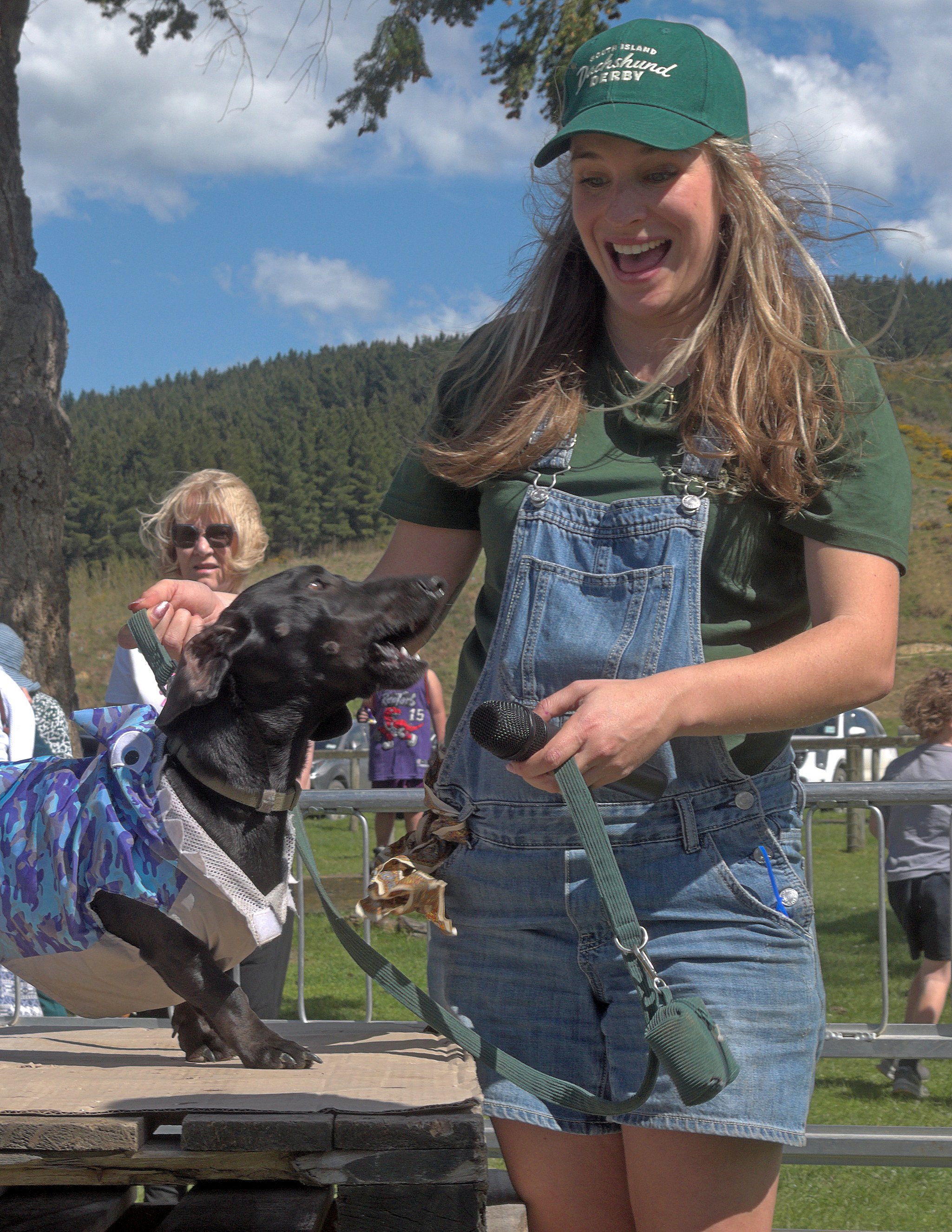 Olivia Montgomery with her dackel, Obie, on Saturday.