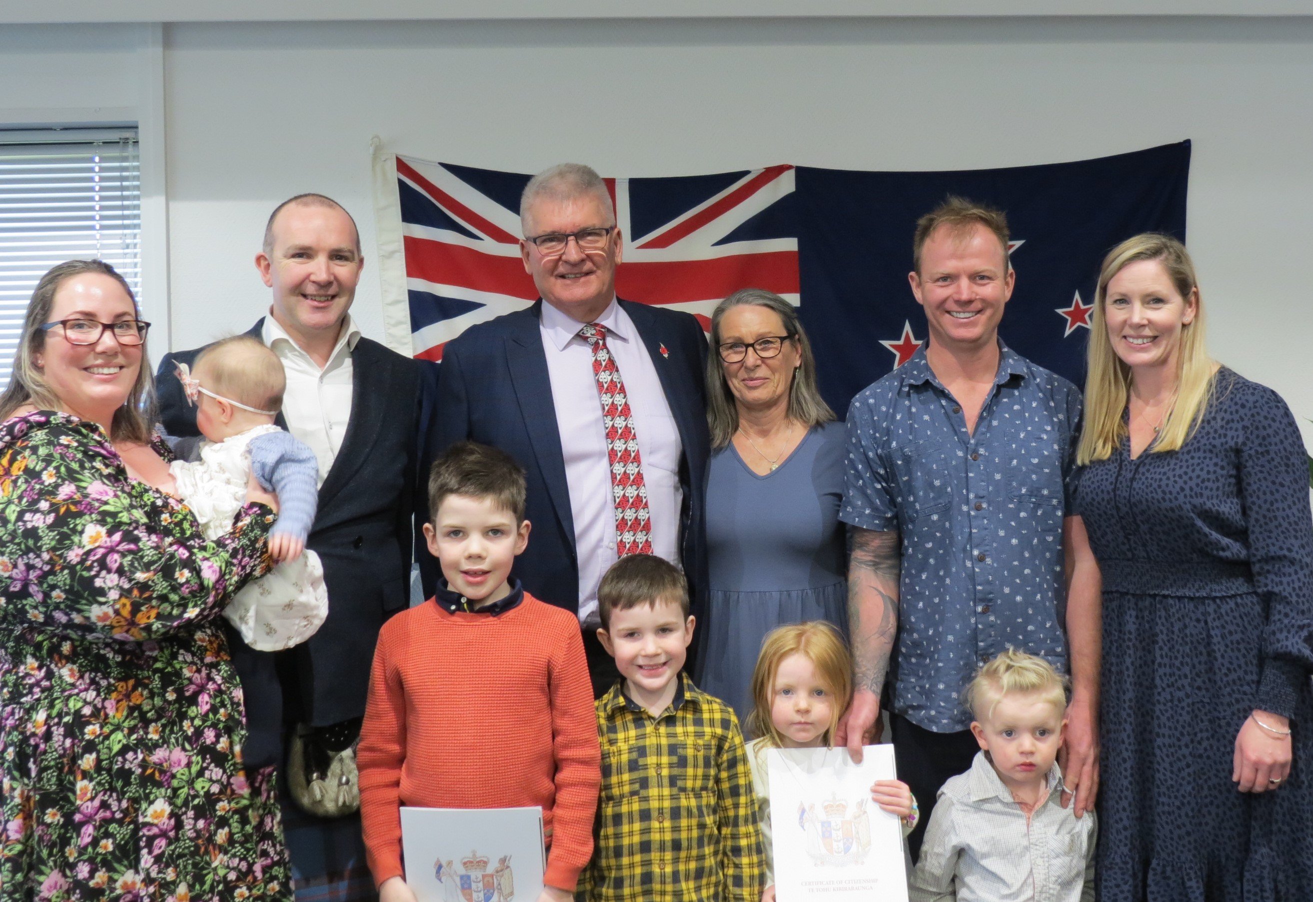 Central Otago District deputy mayor Neil Gillespie stepped into conduct the ceremony when his two...
