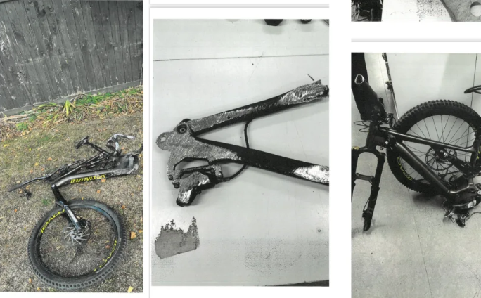 After the crash, driver Liam Foster took off and drove for about 2km with Weston's electric bike...