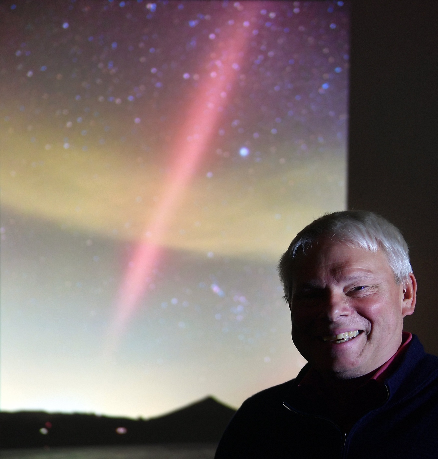 Dunedin astronomer Dr Ian Griffin with a snapshot of Steve — a Strong Thermal Emission Velocity...