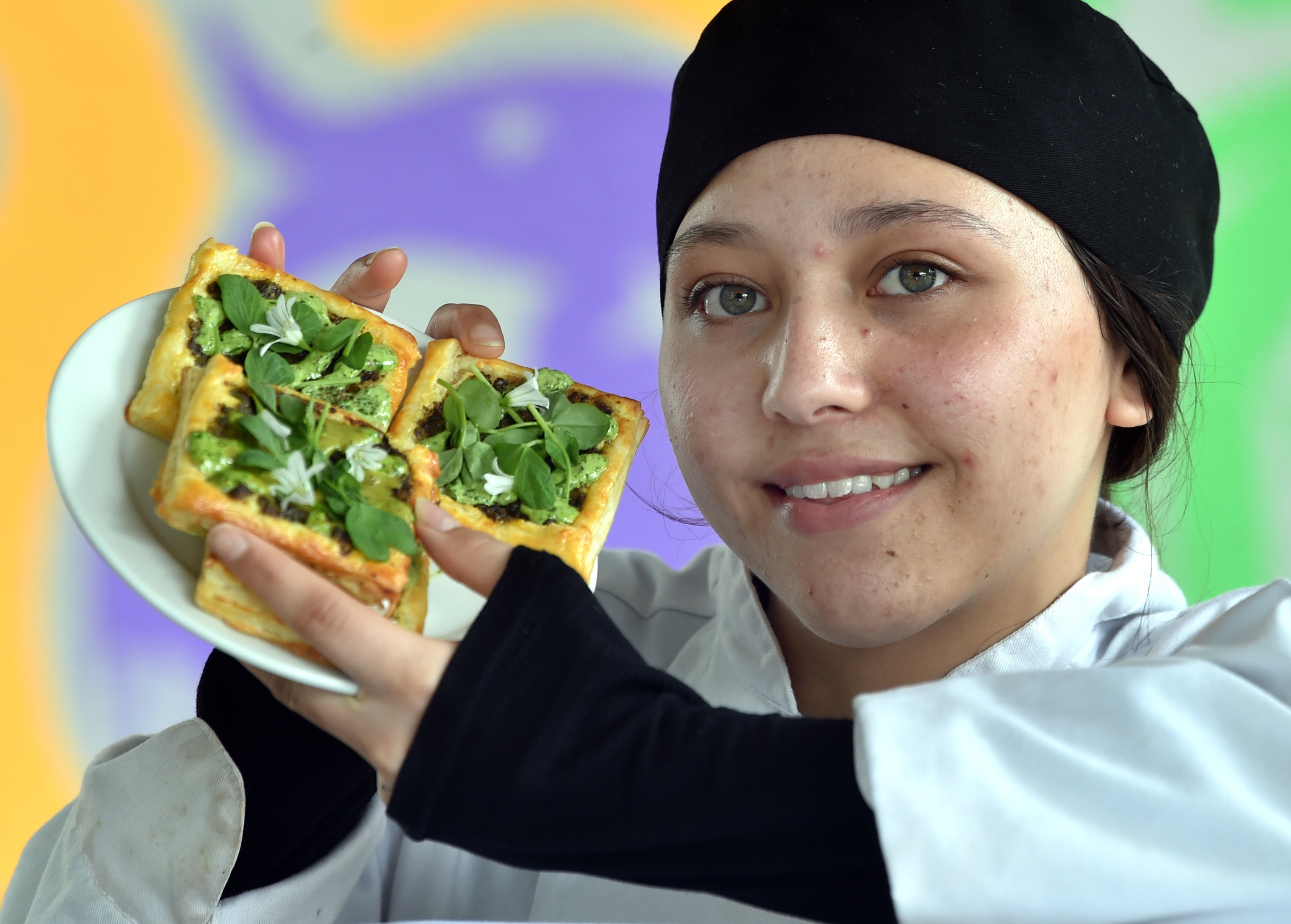 Otago Polytechnic student Storm Taana, 17, with puff patches at Otago Polytechnic yesterday....