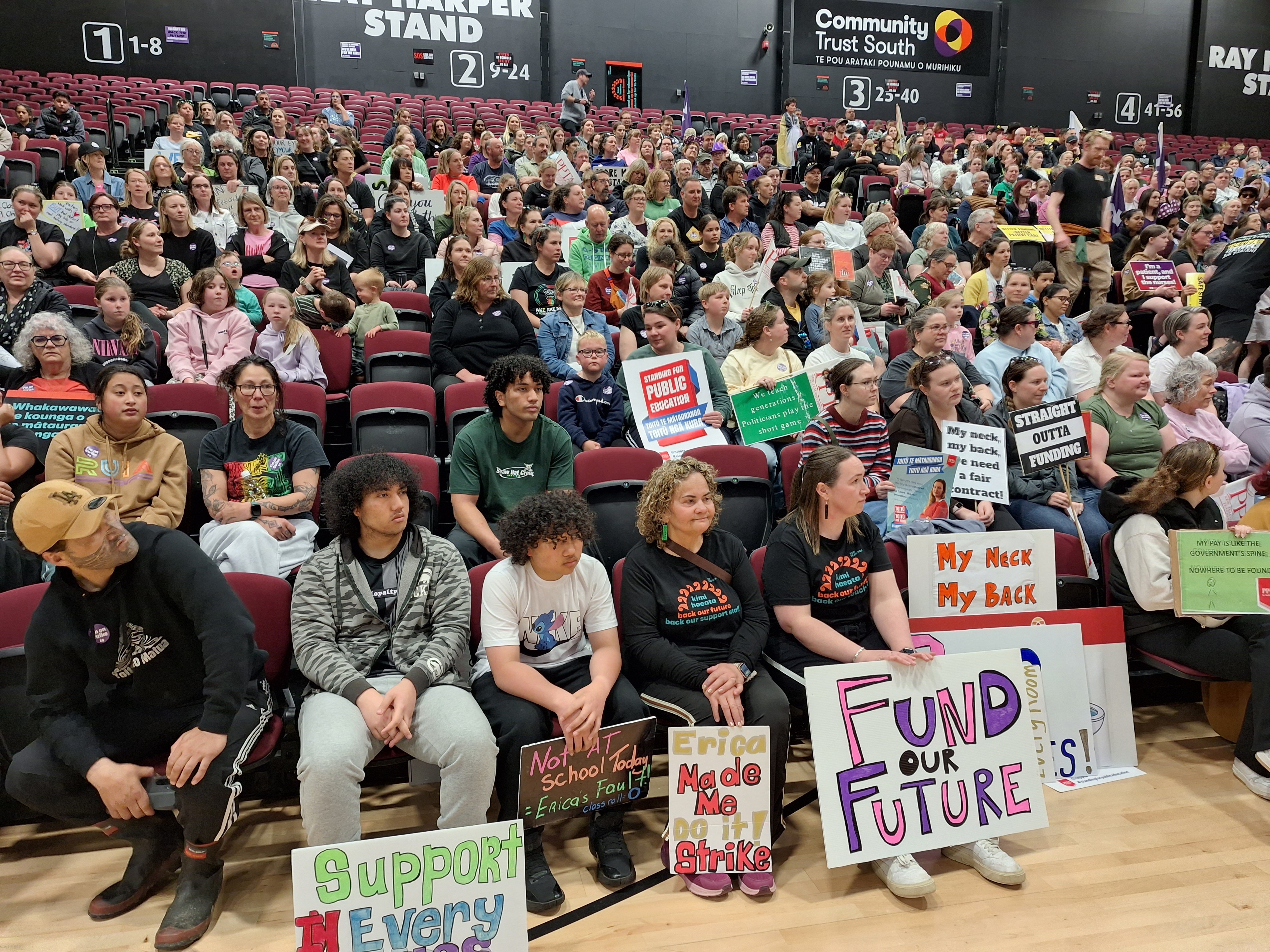 Frustrated strikers at ILT Stadium Southland. PHOTO: NINA TAPU

