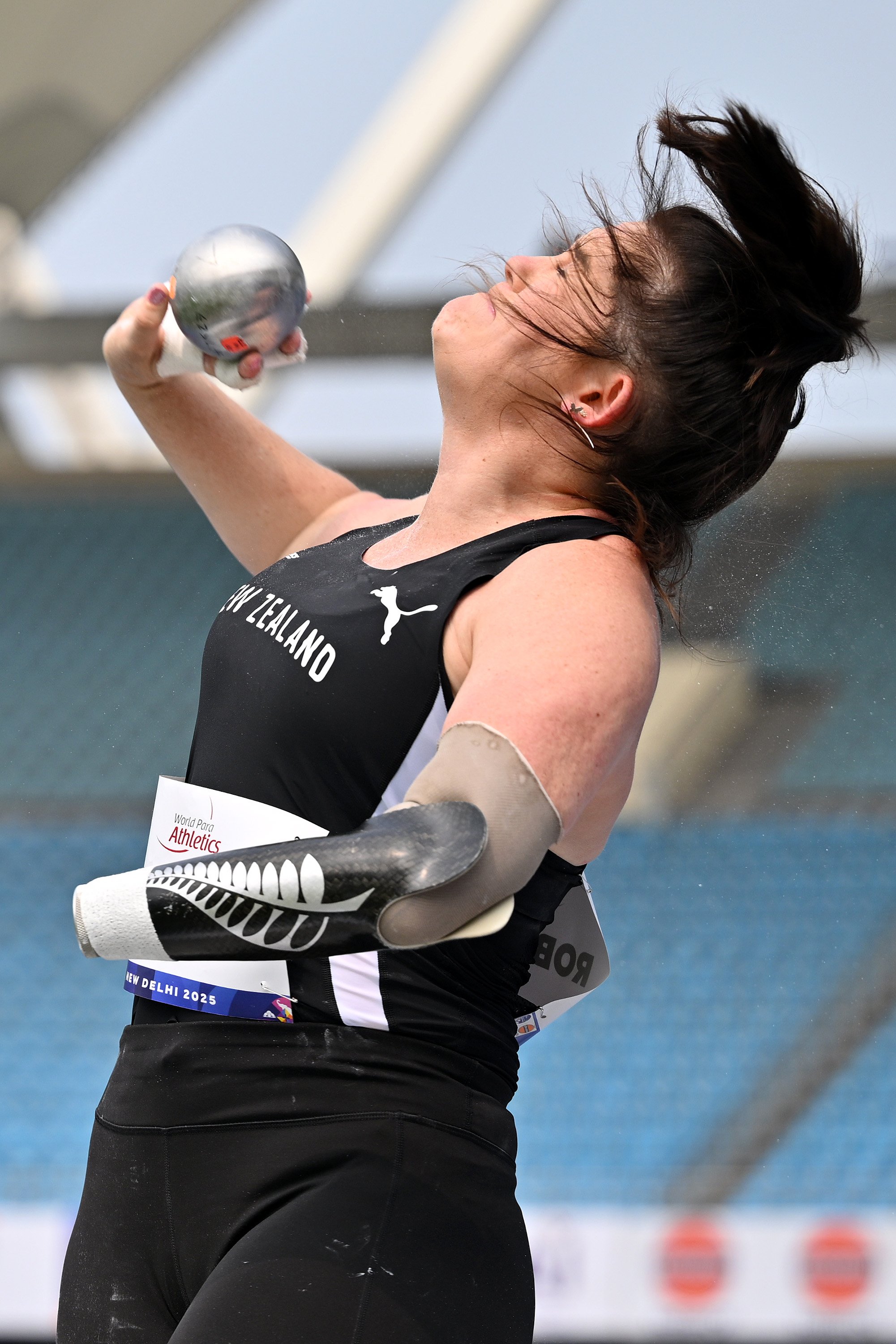 Holly Robinson of Dunedin, competes in the women's shot put F57 final at the World Para Athletics...