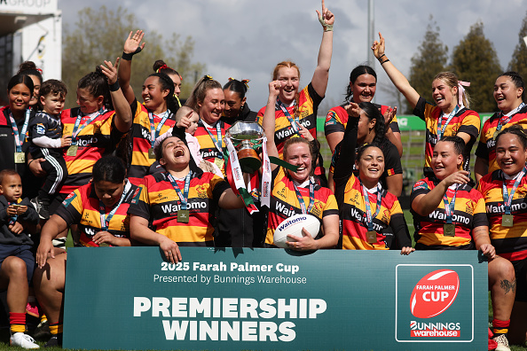 Waikato celebrates with the Farah Palmer Cup after beat Canterbury in today's final. Photo: Getty...