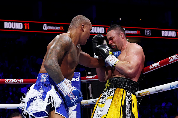 Fabio Wardley TKOs Joseph Parker during their bout at The O2 Arena in London. Photo: Getty Images