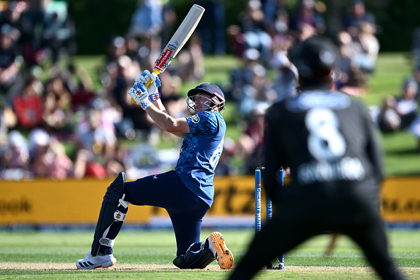 Harry Brooks hits out against the Black Caps. Photo: Getty Images