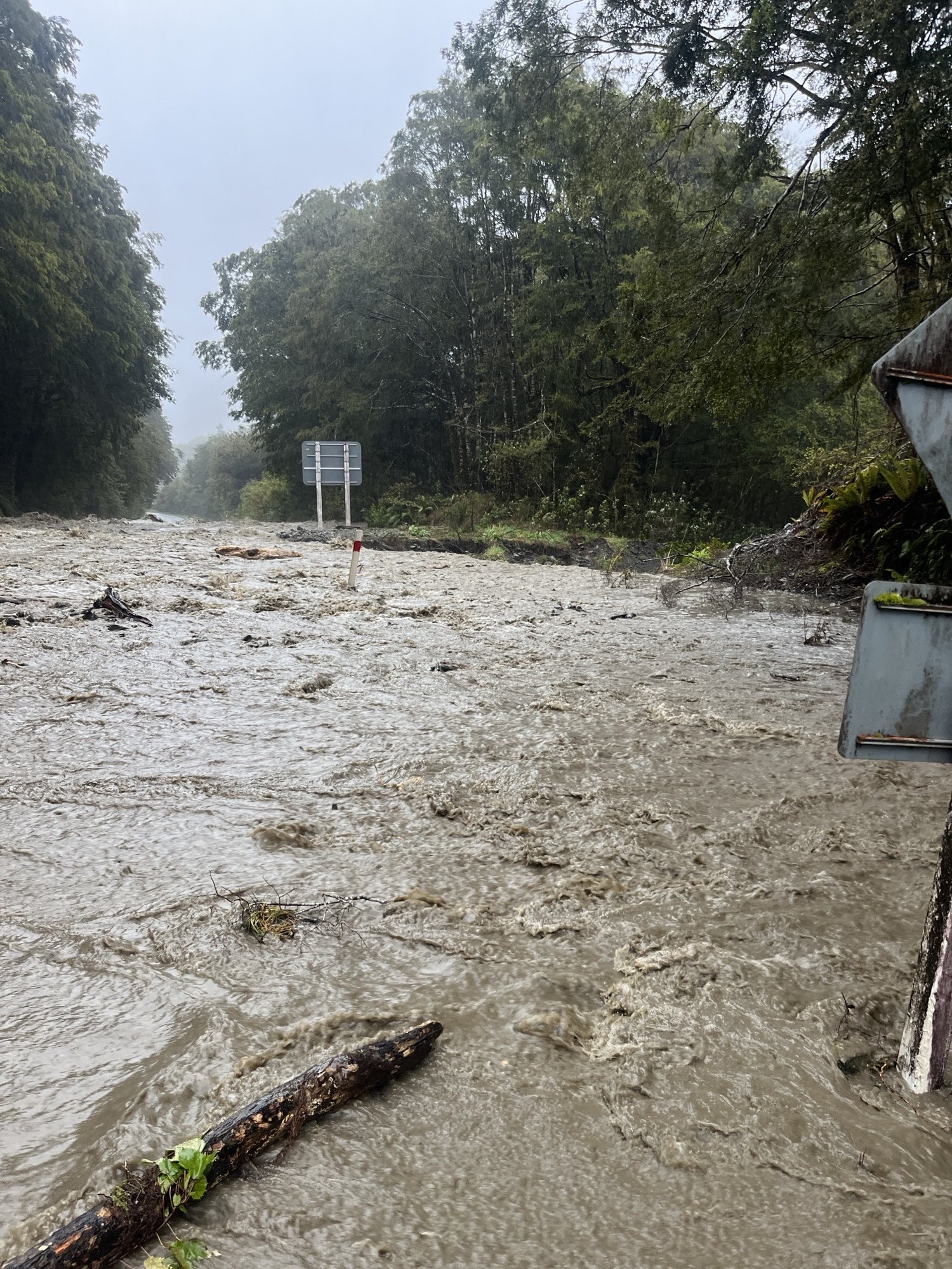 Flooding at Pleasant Flat, on the Haast Pass Highway. PHOTO: SUPPLIED
