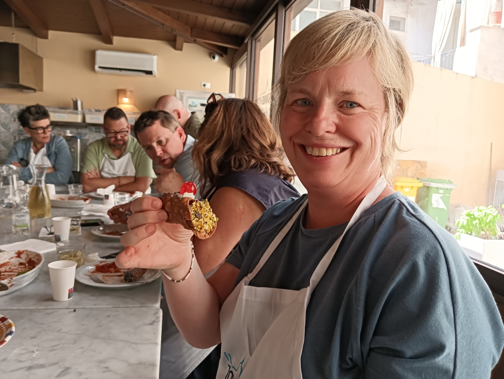 Rebecca Fox shows her cannoli dessert.