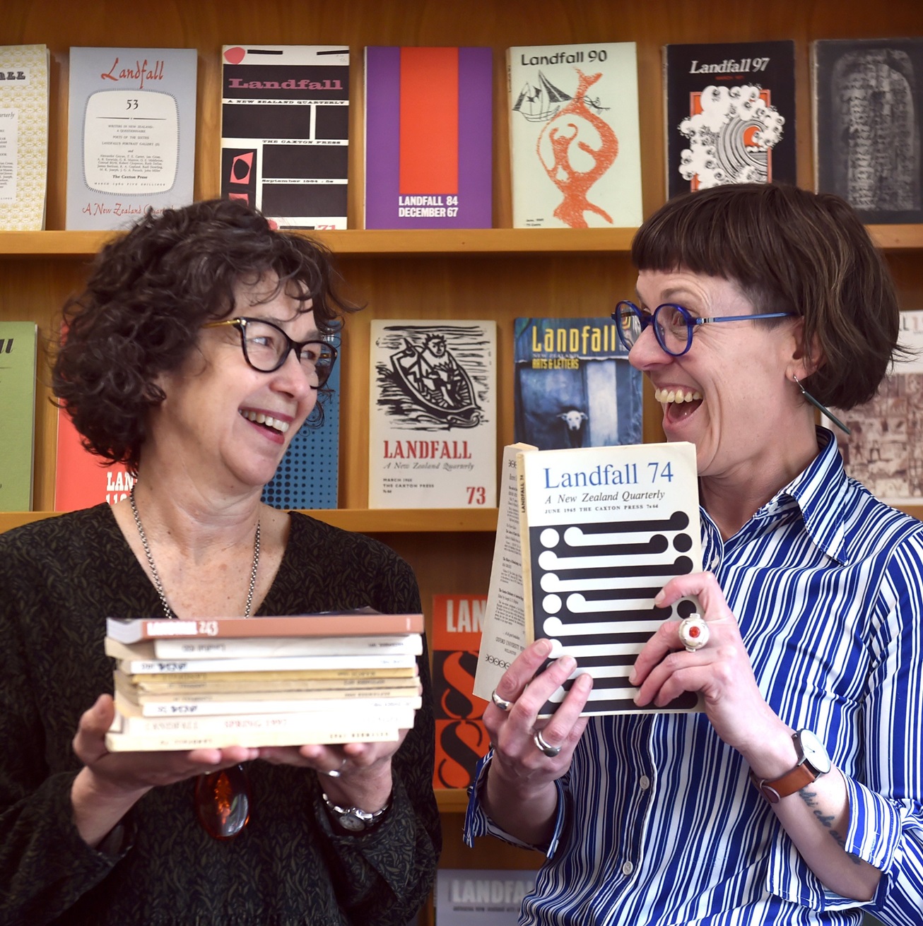 Otago University Press publisher Dr Sue Wootton (left) and Landfall editor Dr Lynley Edmeades...