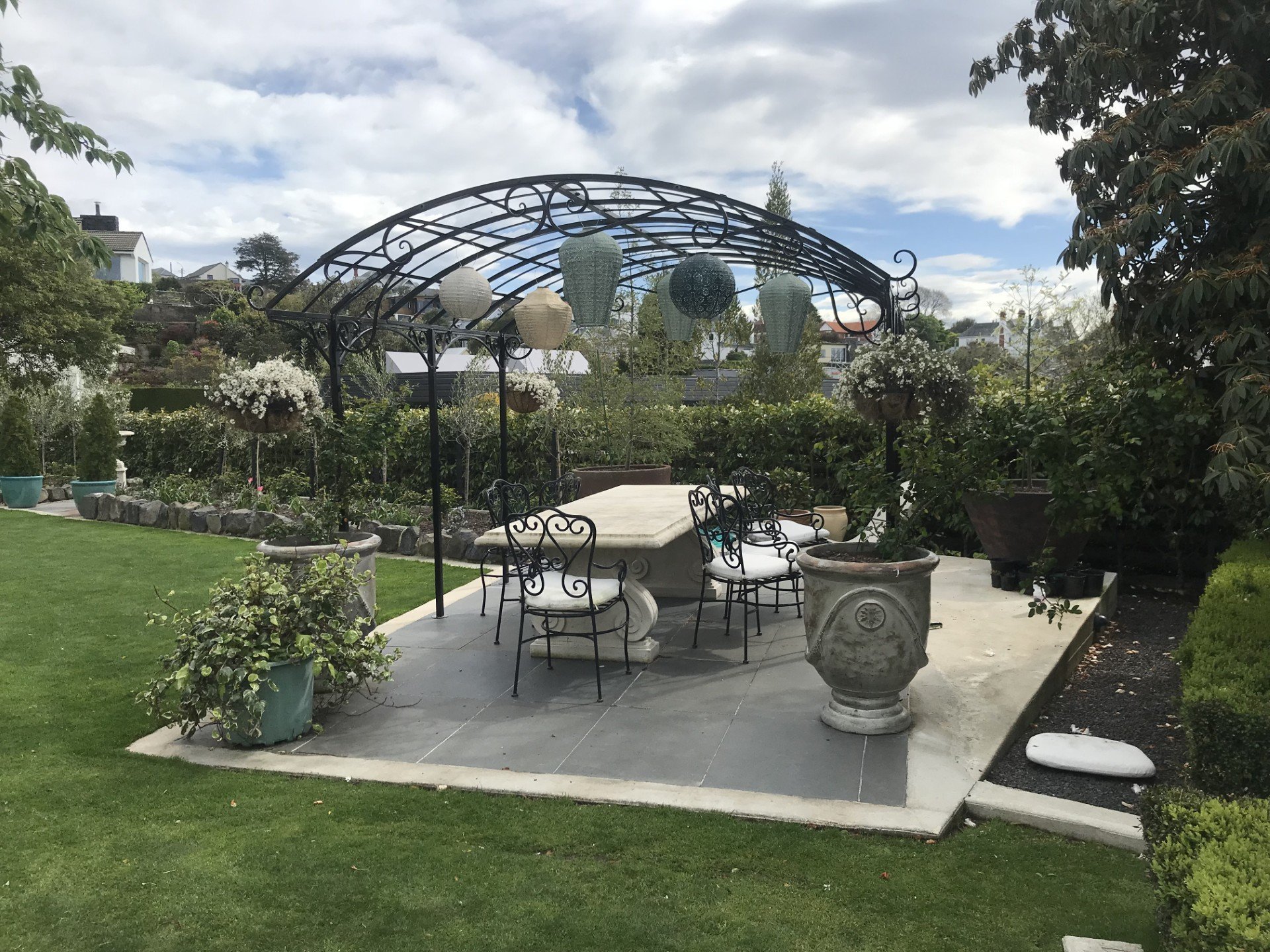 The Buxus hedge alongside the new gazebo is one of the few original features.

