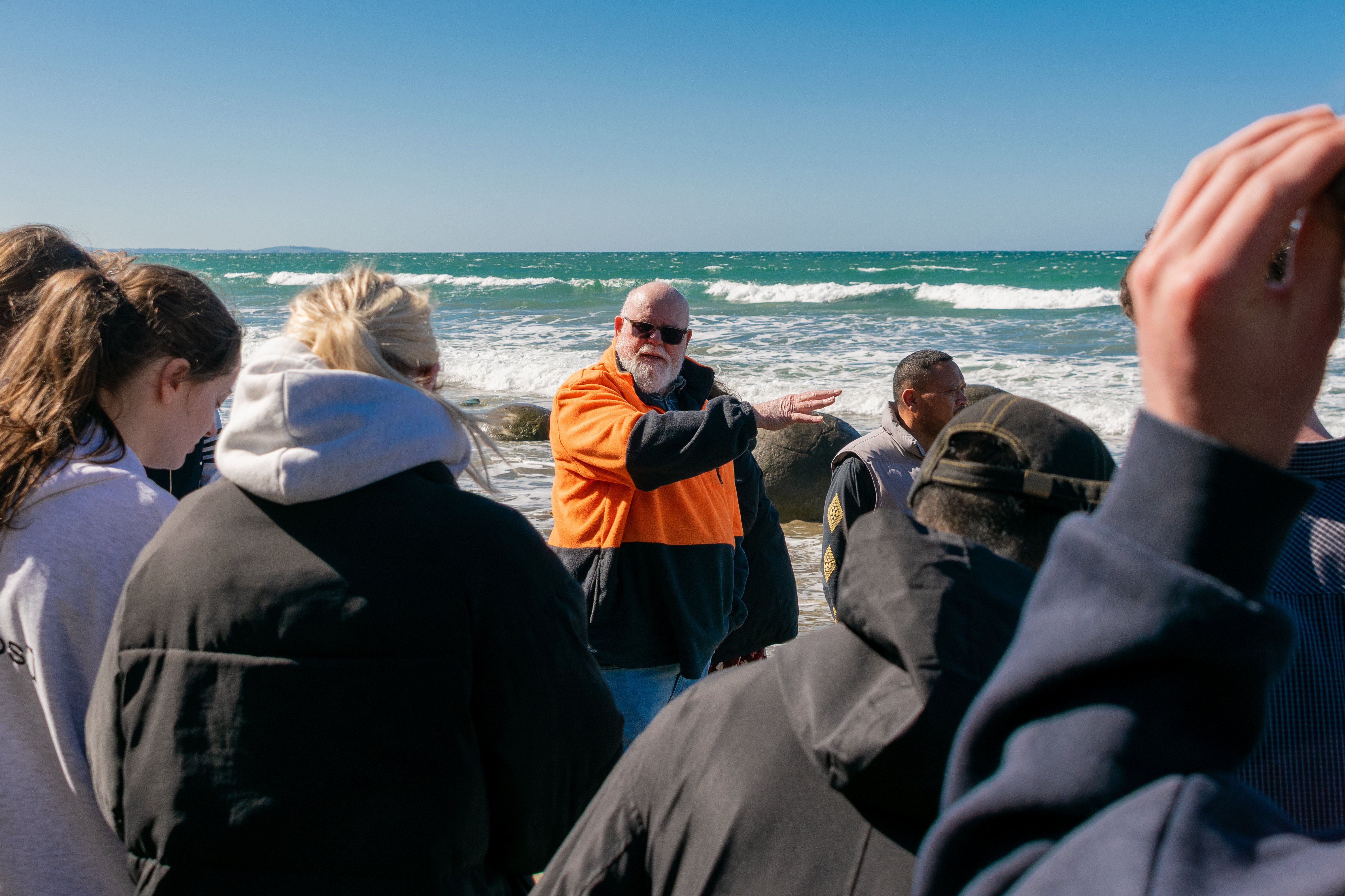Te Runanga o Moeraki chief executive Trevor McGlinchey talks to the group at Moeraki.

