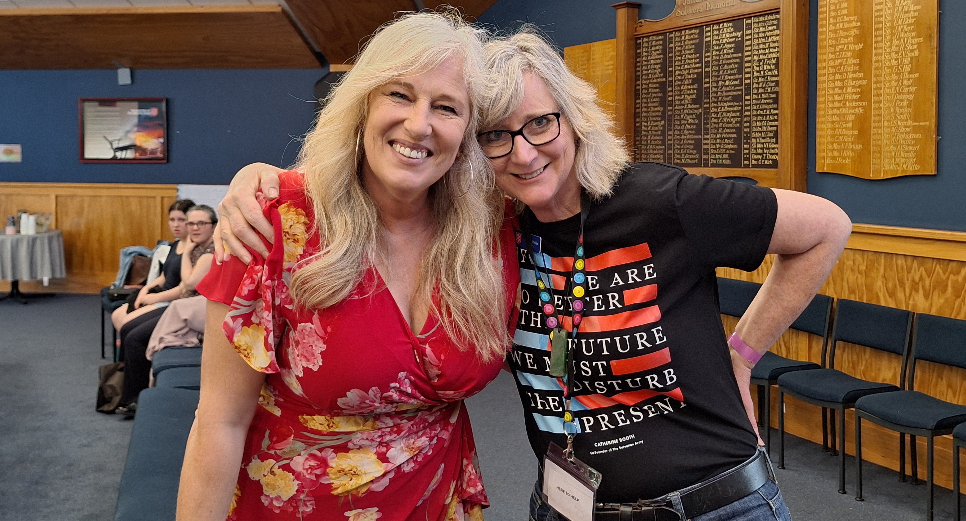 Be Kind to Your Mind guest speaker Julia Grace (left) with Salvation Army Oamaru captain Jocelyn...