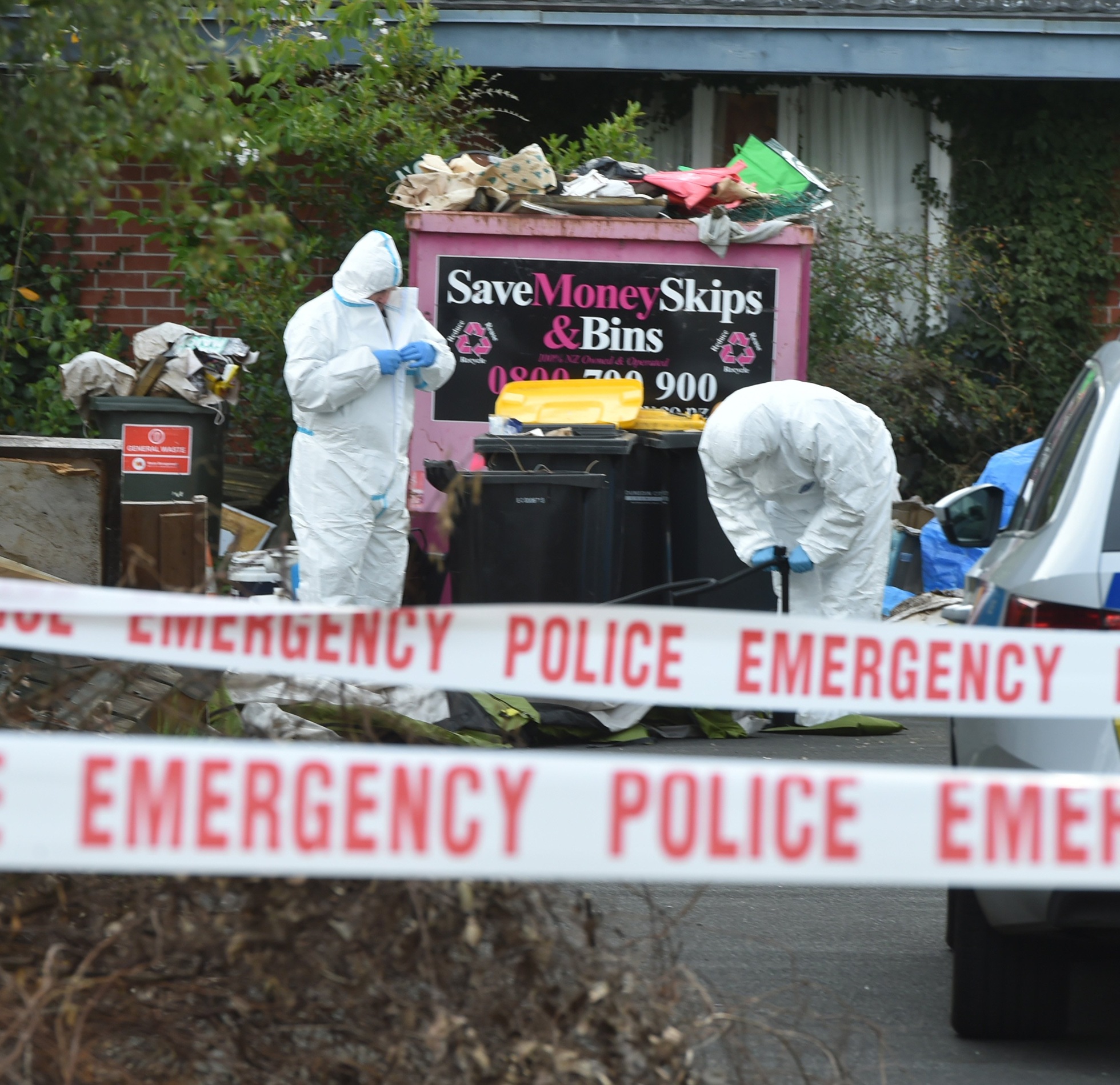 Police blow up a tent for use at the scene yesterday afternoon. PHOTO: GREGOR RICHARDSON  