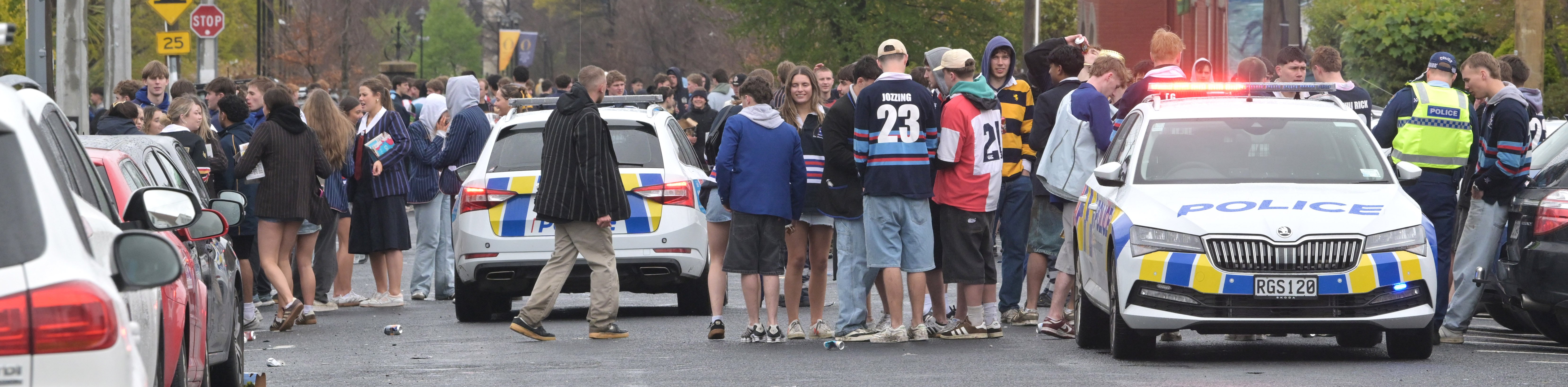 Police at a Castle St block party yesterday. PHOTO: GERARD O’BRIEN
