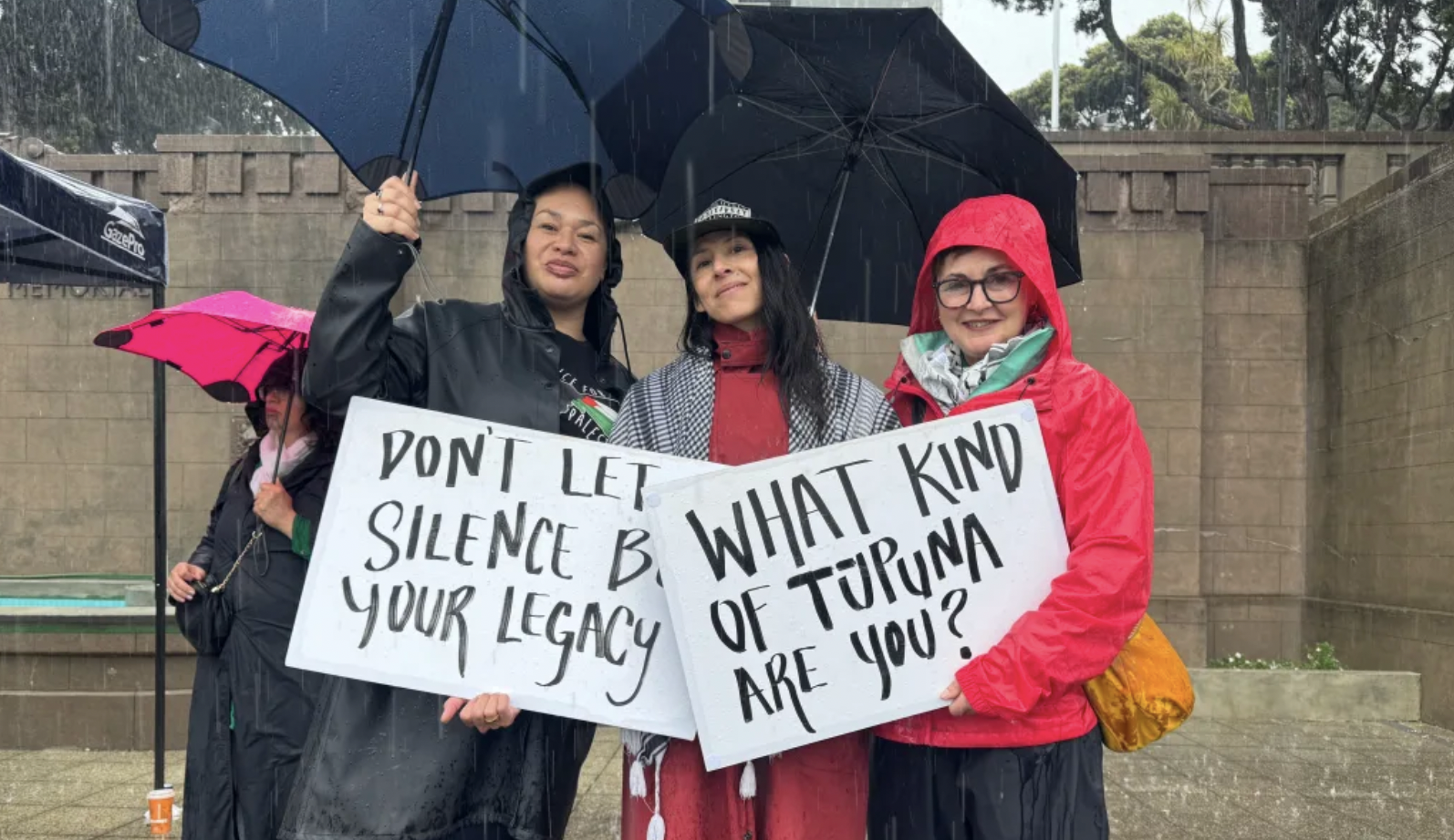  Wellington mayor Tory Whanau (left), Greater Wellington Regional Councillor Yadana Saw (middle),...