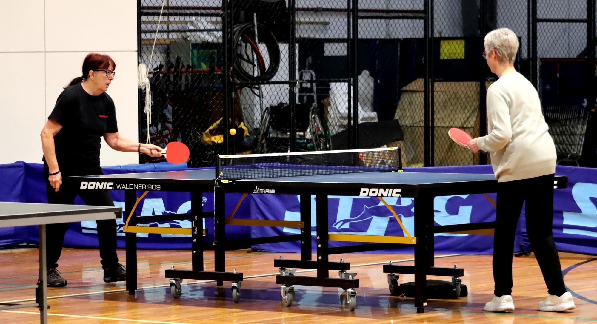 Jenny Bryant (left) and Janet Black practise table tennis at the Edgar Centre.