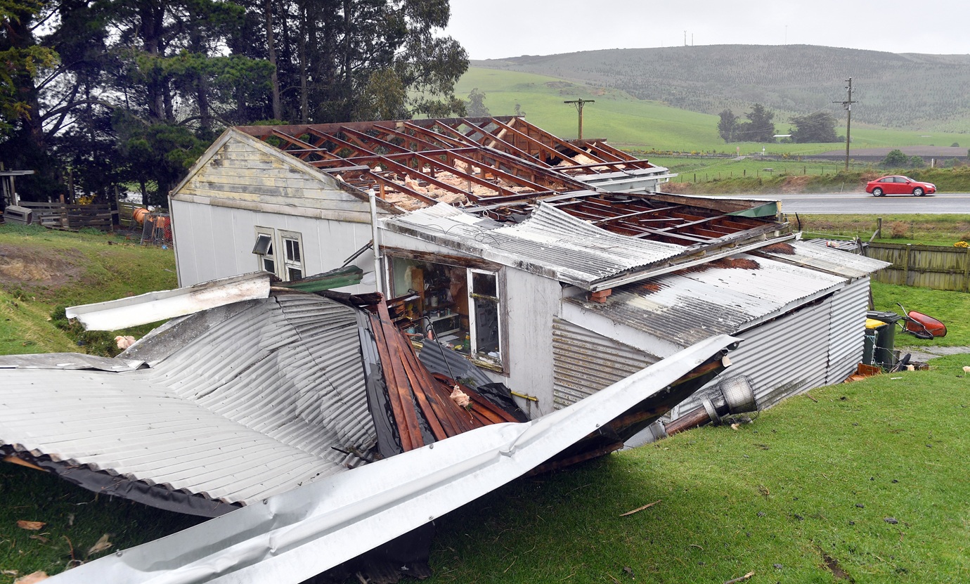 Last month’s wind storm stripped the roof from this Clarendon house. Photo: Stephen Jaquiery