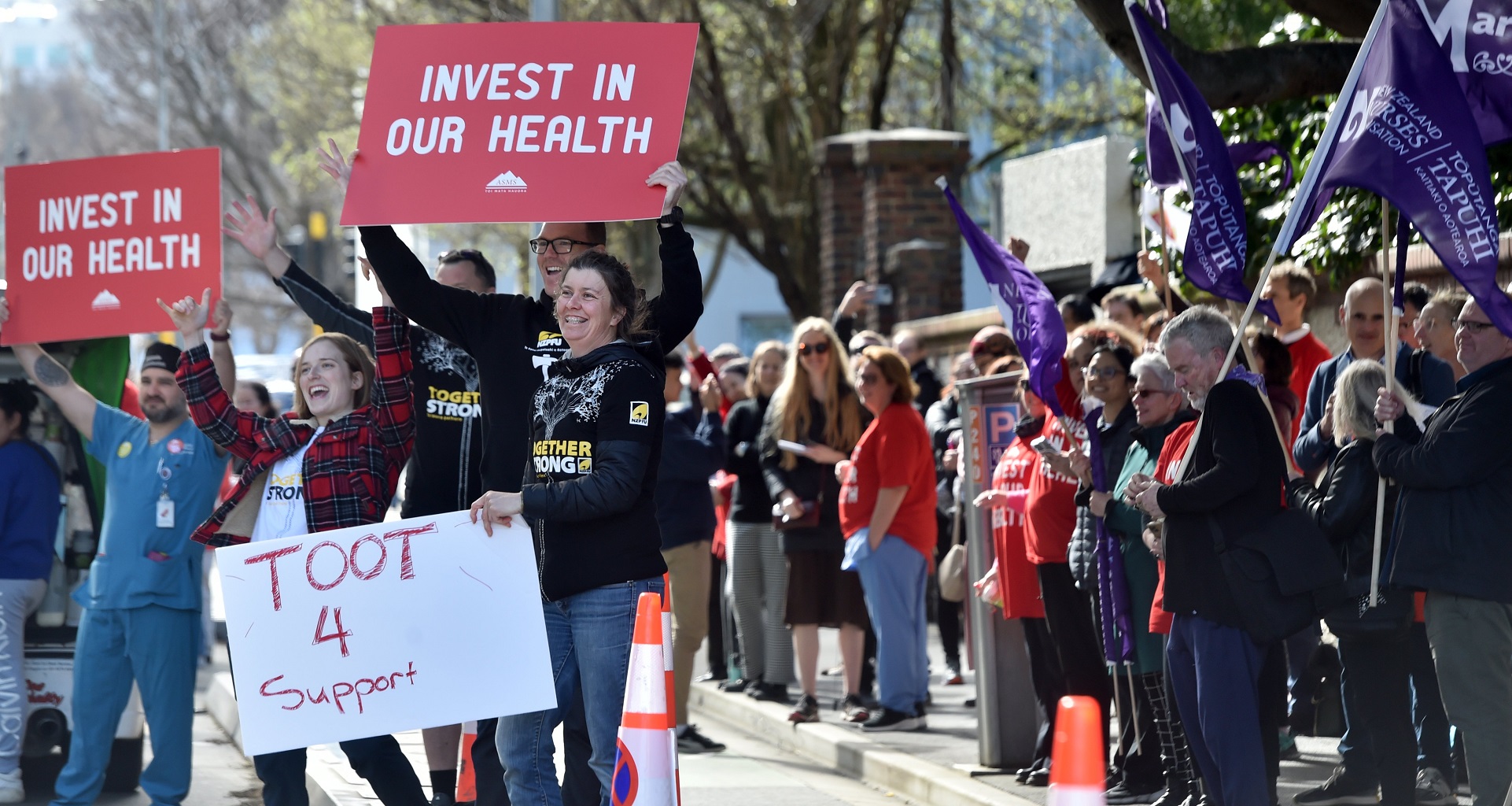 Participants in the 2023 Association of Salaried Medical Specialists’ protest in Cumberland St...