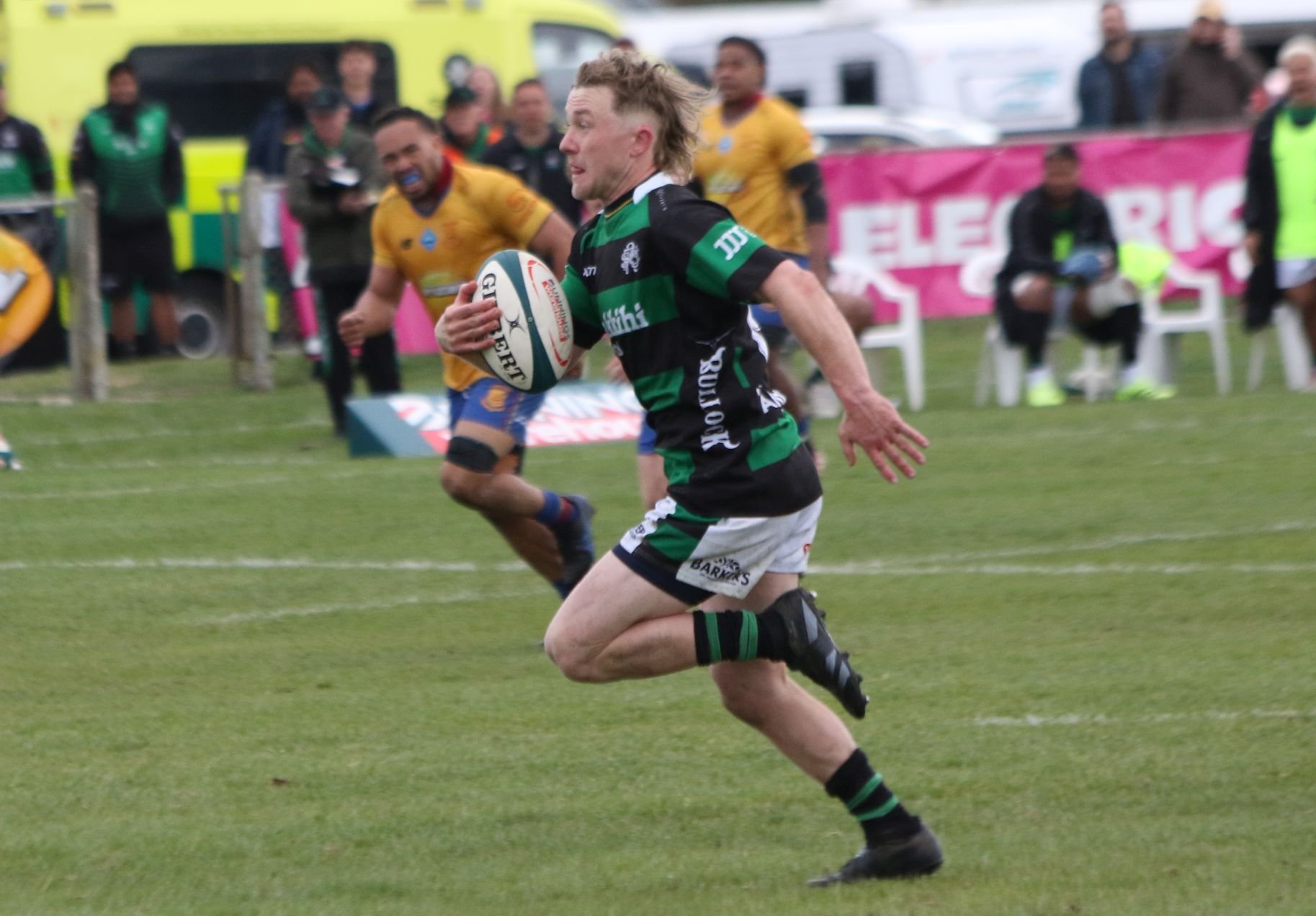 Dan Patterson scampered about 80 metres to dot down for South Canterbury. PHOTOS: CLIVE CALLOW...