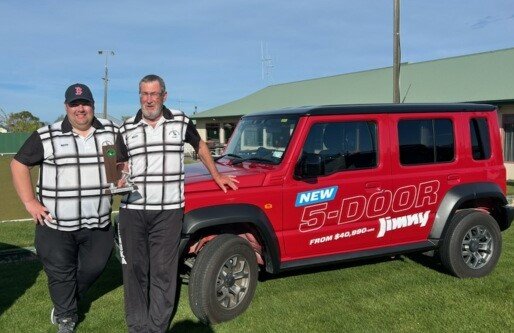 Sam Morton and Dave Wood celebrate their Suzuki West End pairs win at the weekend. PHOTO:...