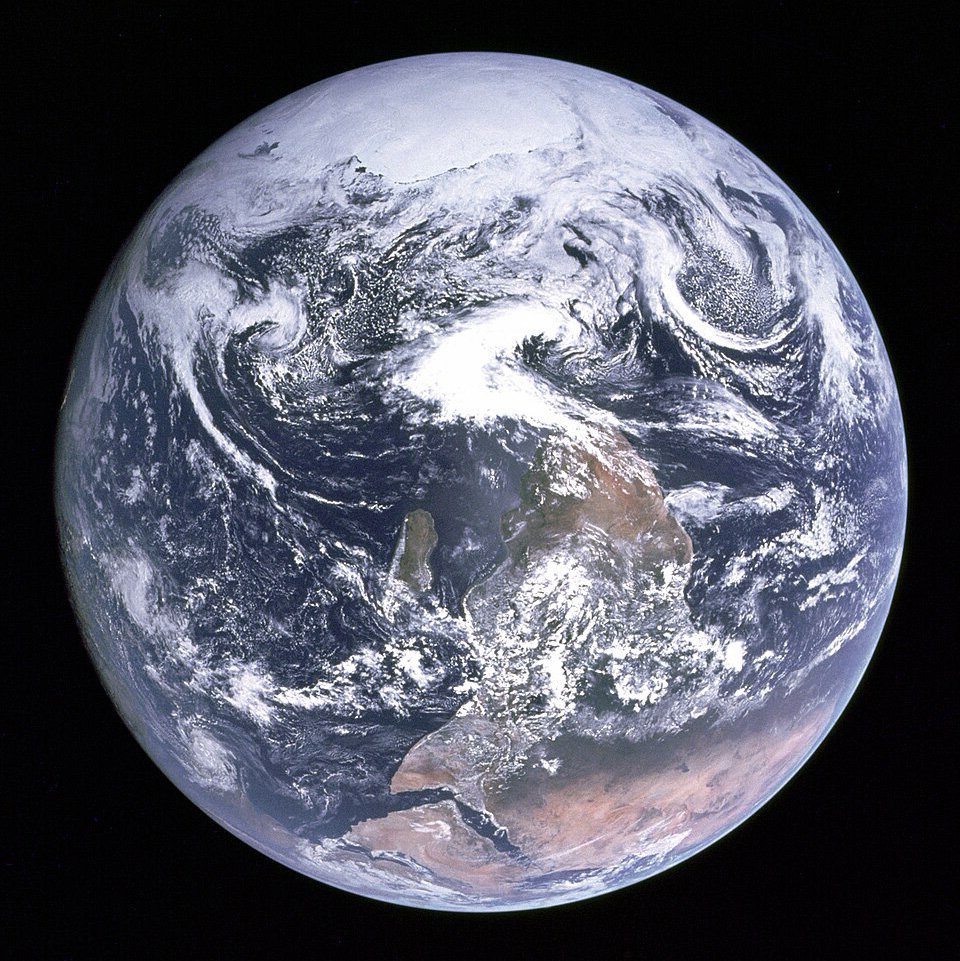 The famous Blue Marble, shown the original way up.