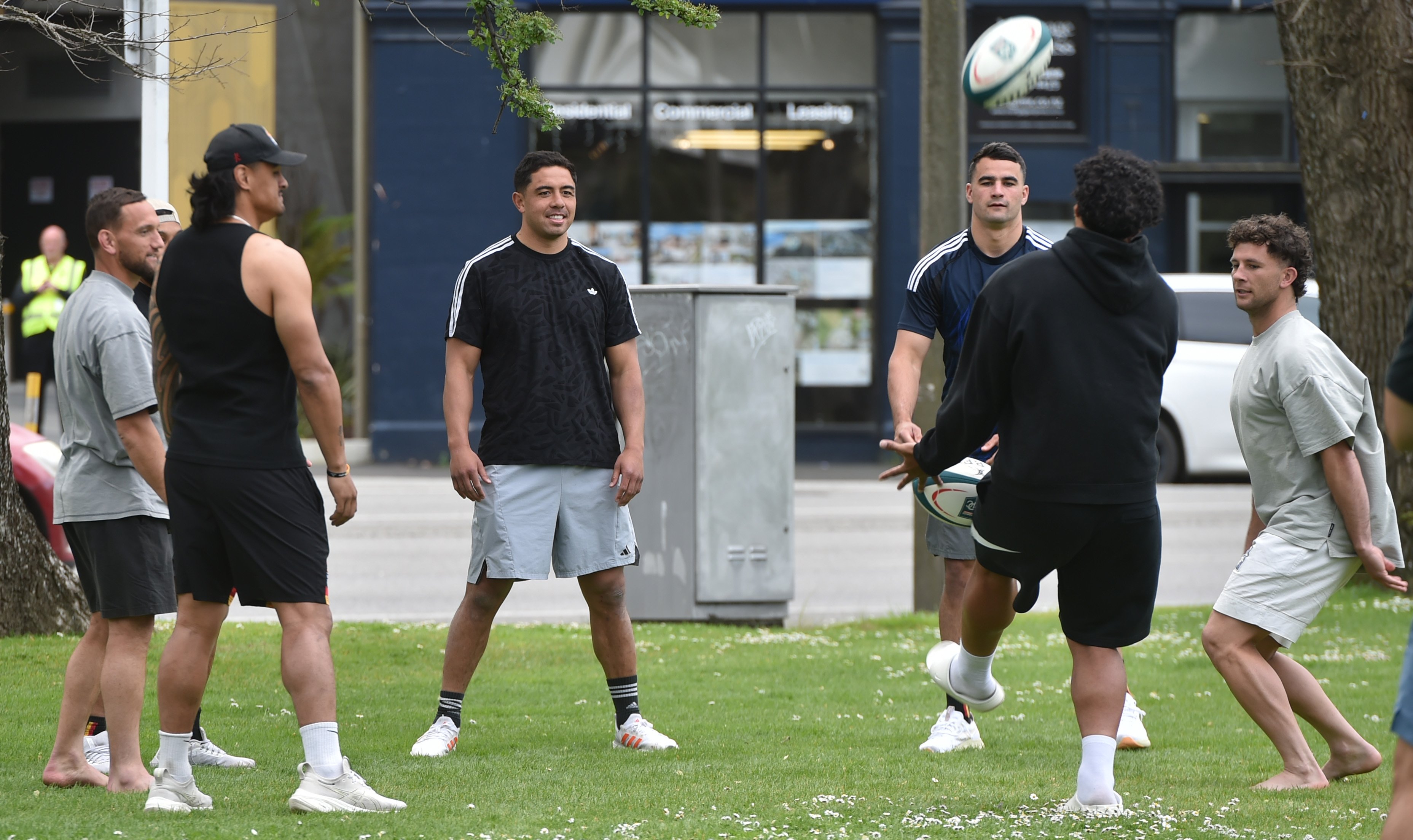 Members of the Waikato NPC team including Anton Lienert-Brown (centre) in Queens Gardens this...