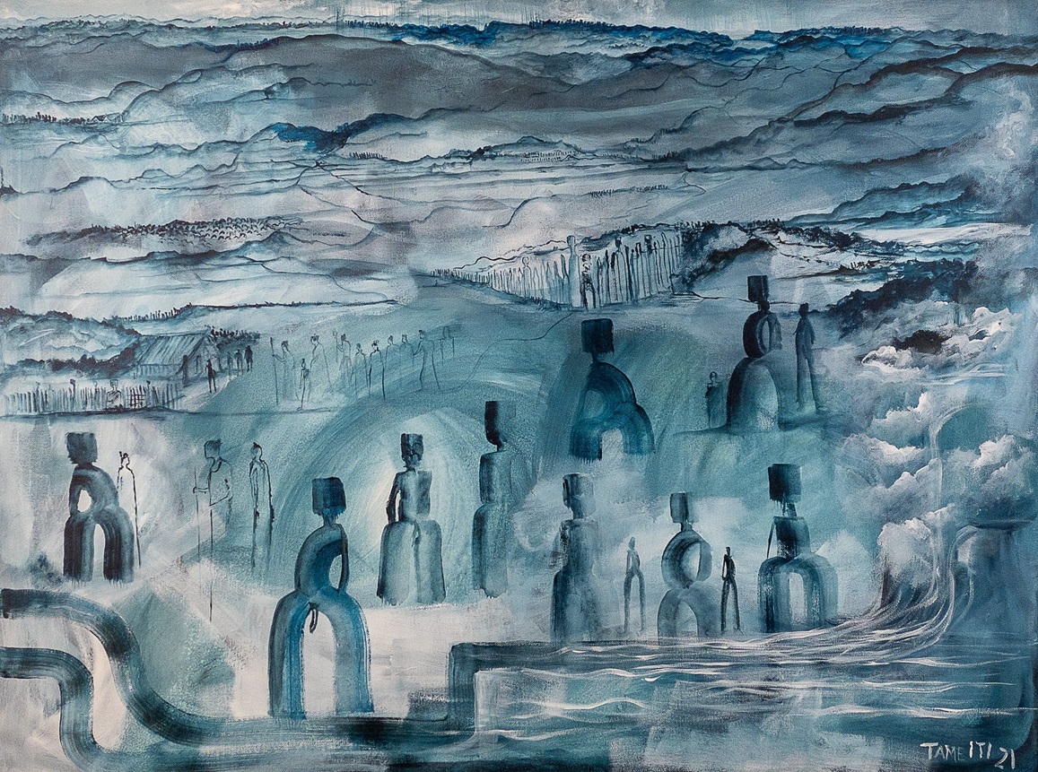We gather at the awa to bathe and swim with our kuia, by Tāme Iti.