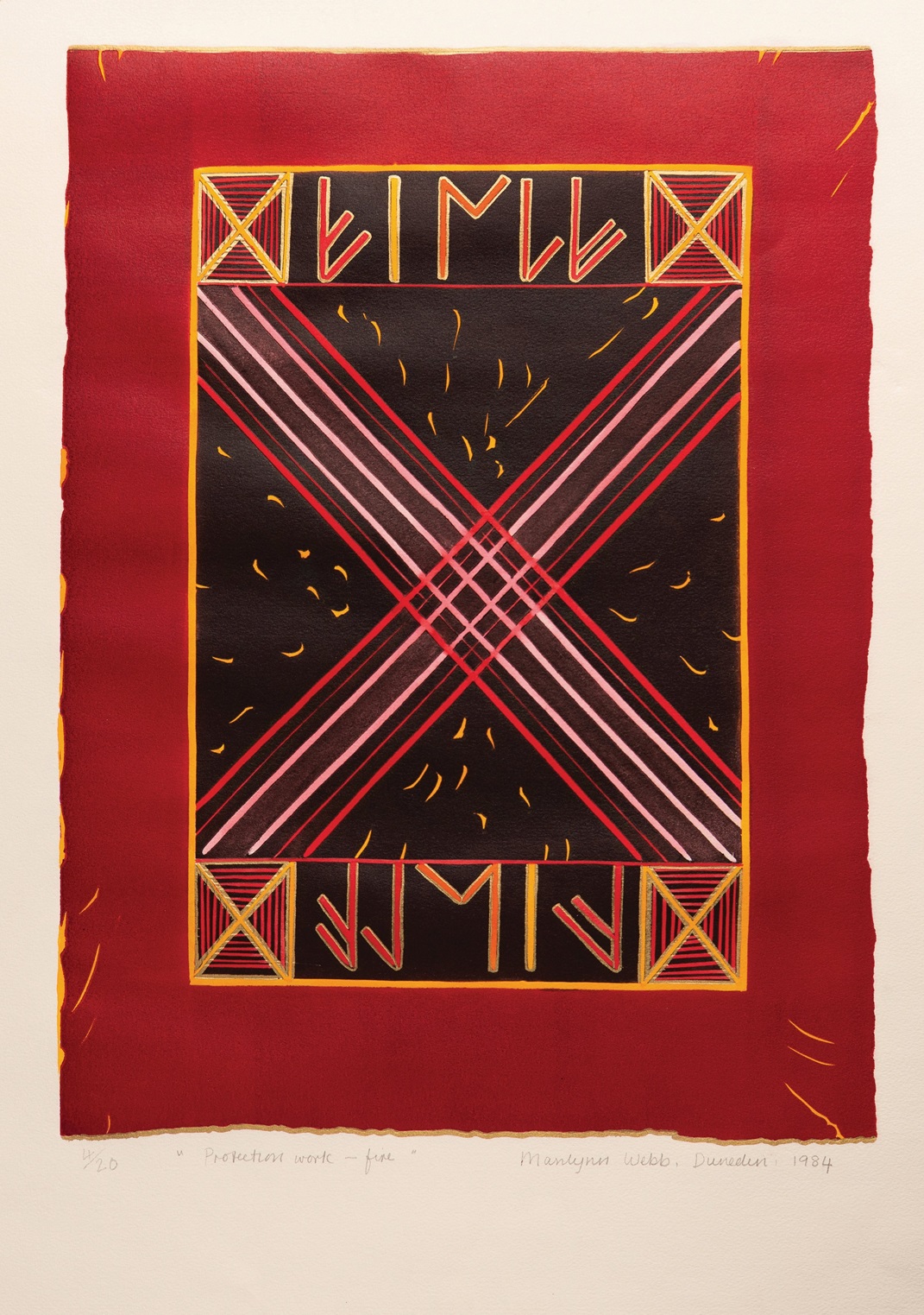 Marilynn Webb Protection Work — fire 1984. Collection of the Dunedin Public Art Gallery, bought...