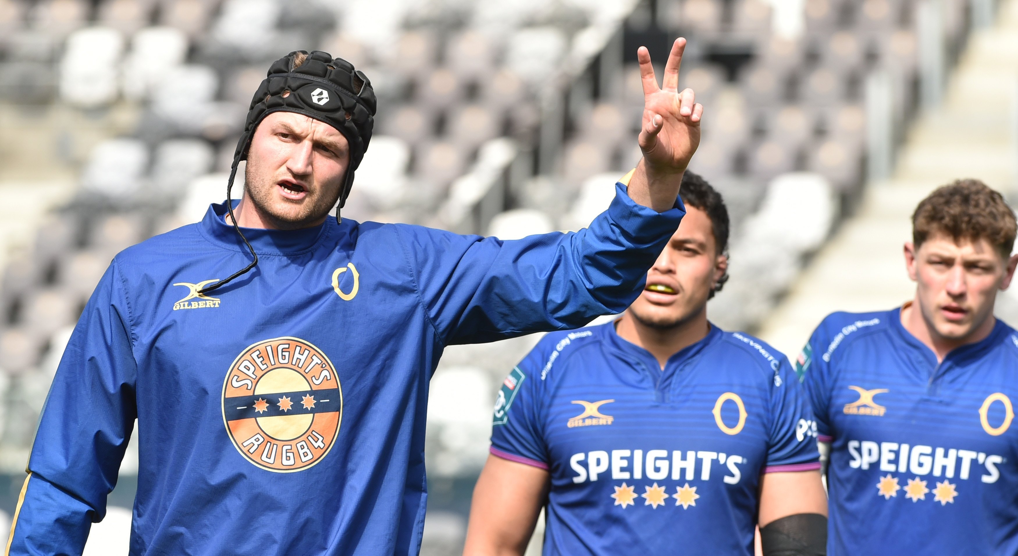 Will Tucker (left) prepares for a lineout alongside fellow Otago forwards Christian Lio-Willie...