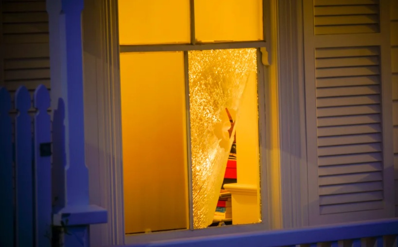 The smashed window at Winston Peters' house. Photo: RNZ