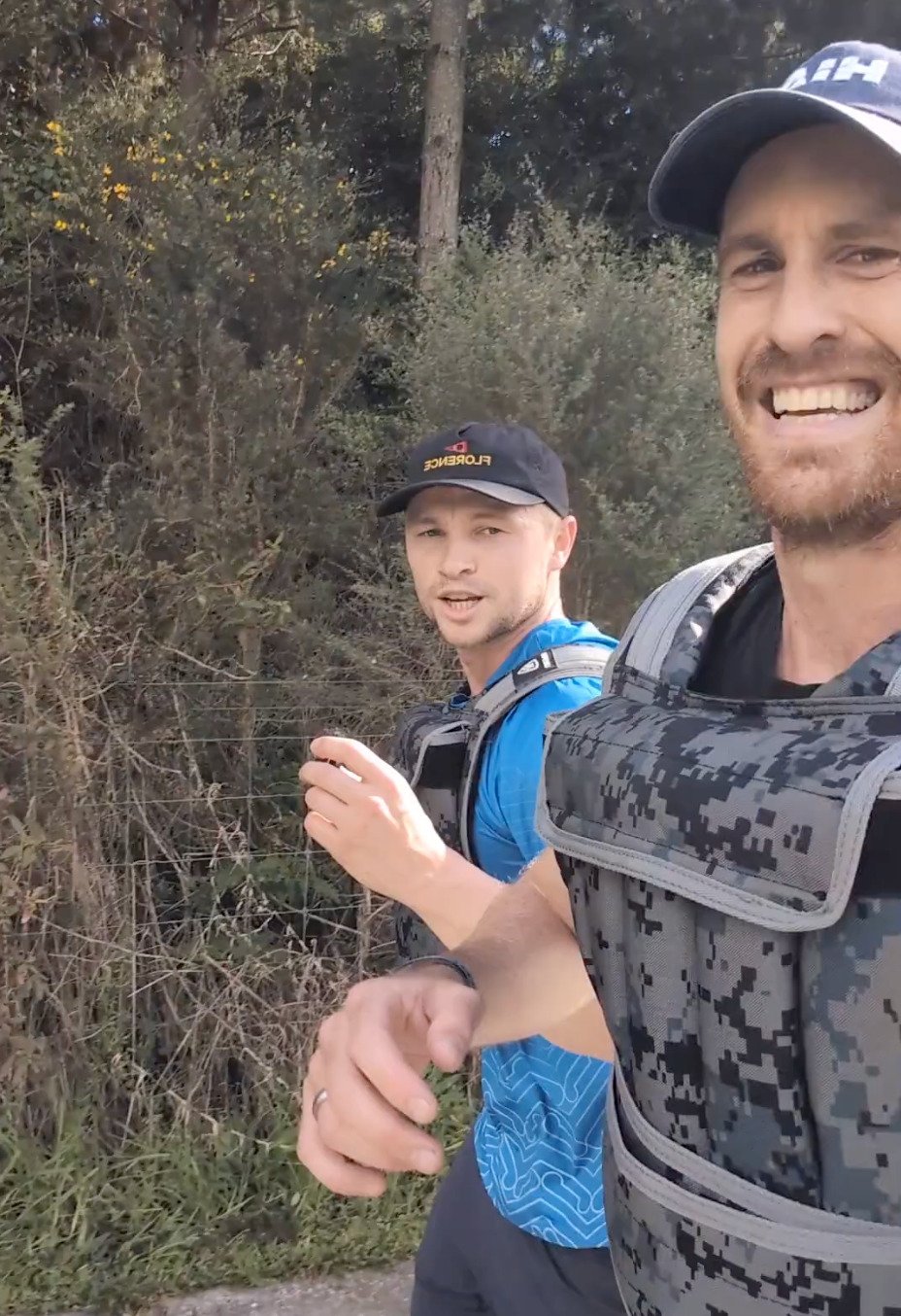 Olympians Max Brown, left, and Marcus Daniell training for the Queenstown Marathon with weighted...