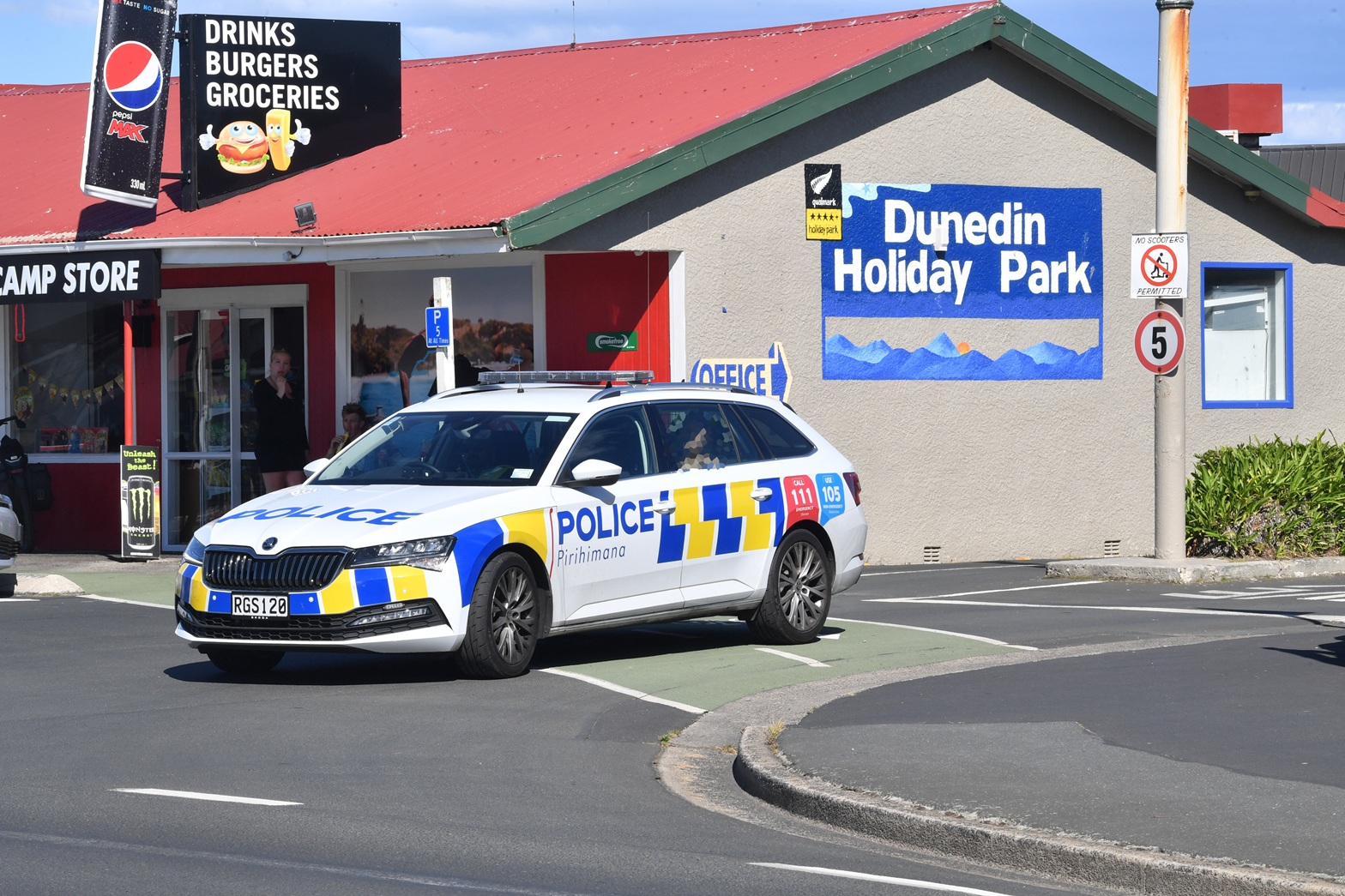 A police car leaves the Dunedin Holiday Park after an arrest was made over an alleged disorder...