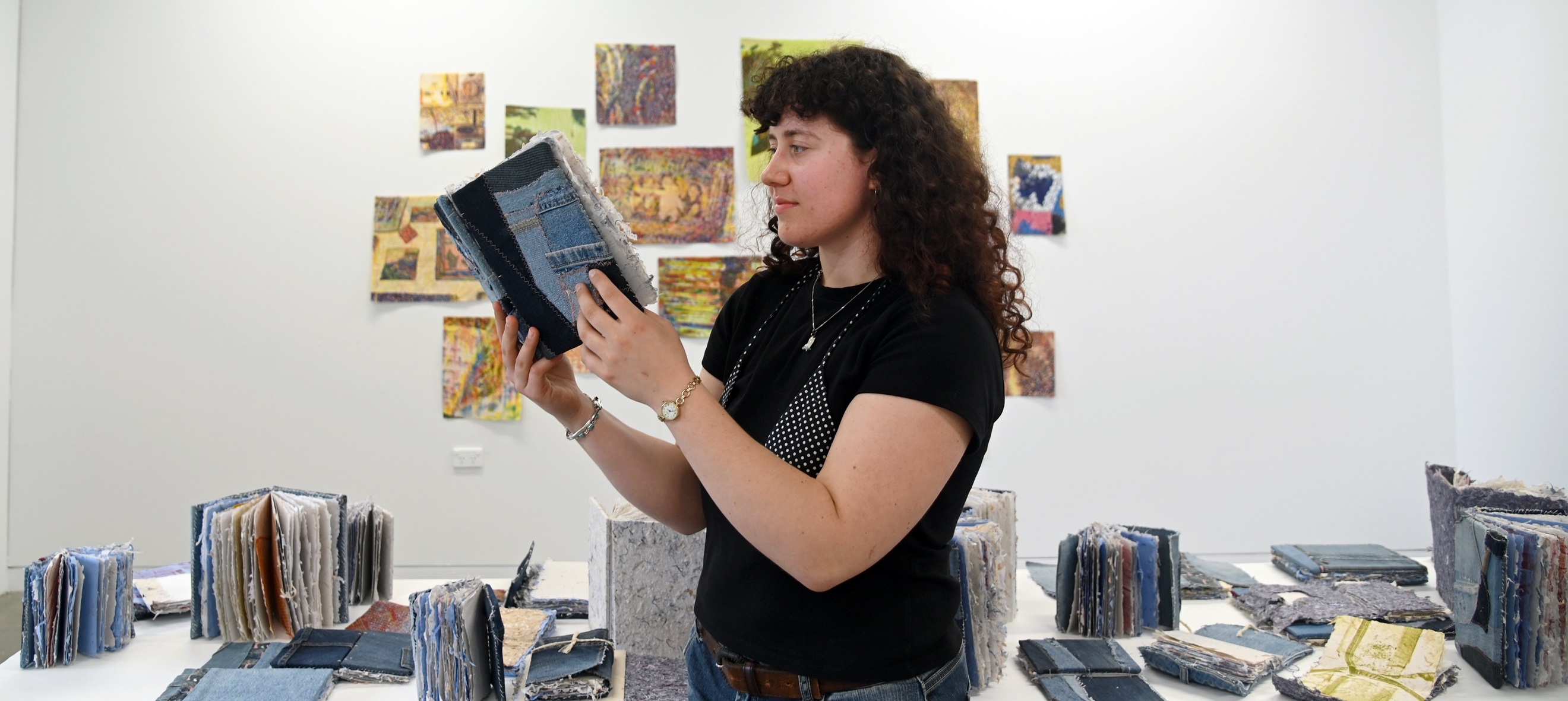 Rosemary Auckram spent hours making paper and covers for her handmade notebooks. Photo: Craig Baxter