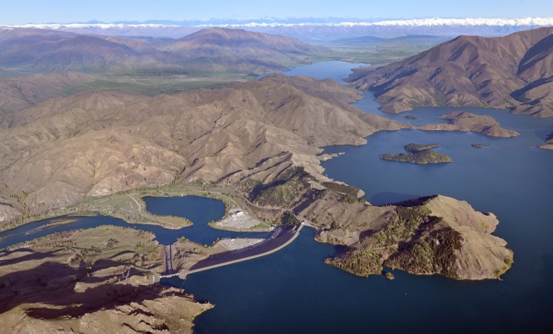 Lake Benmore, which is part of the Waitaki hydro power scheme, is full of water after strong...