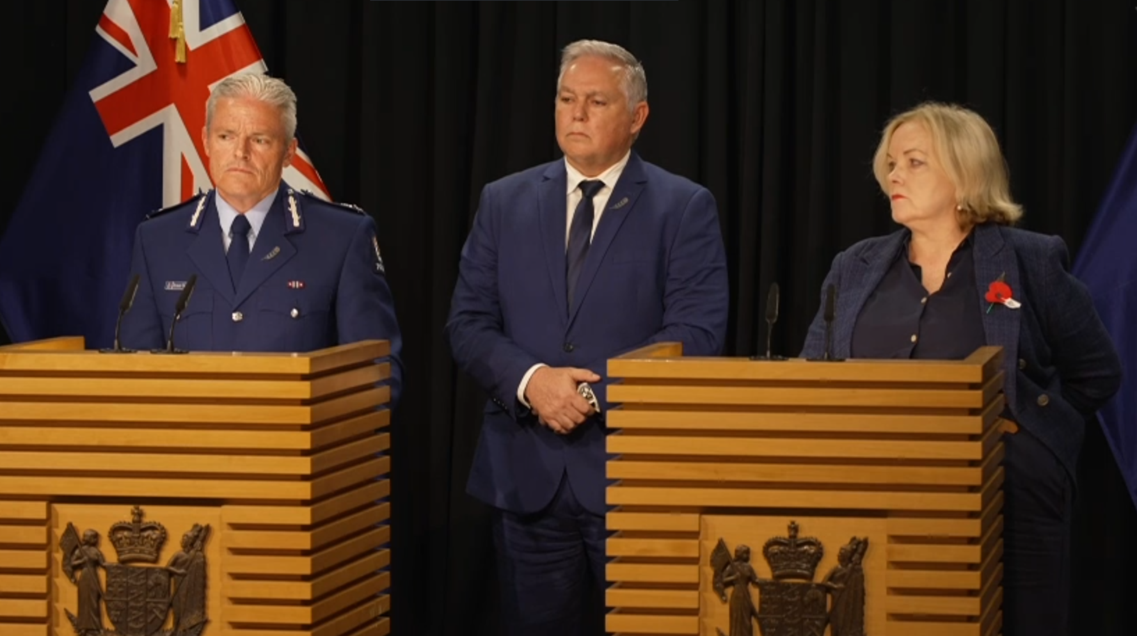 Police Commissioner Richard Chambers (left), Police Minister Mark Mitchell and Public Service...