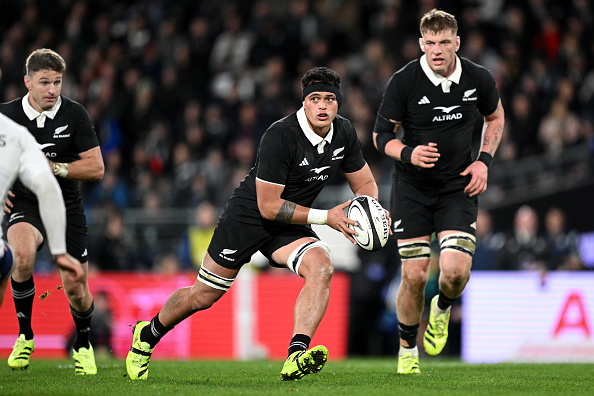 Christian Lio-Willie carries the ball for the All Blacks during their match against France in...
