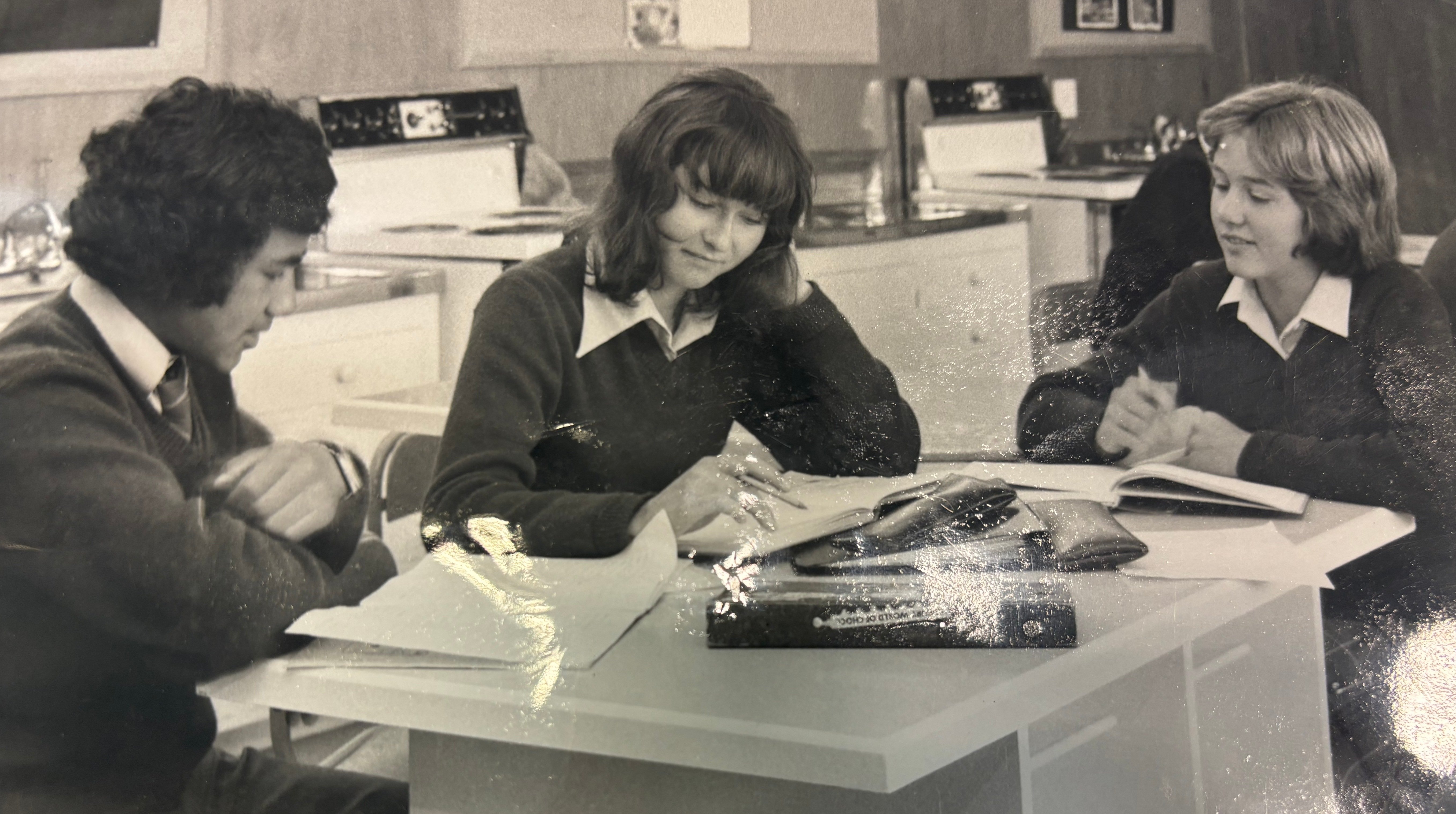 Blue Mountain College’s food room in 1977 with (from left) Robert Peterson, Jan Edgar (later...