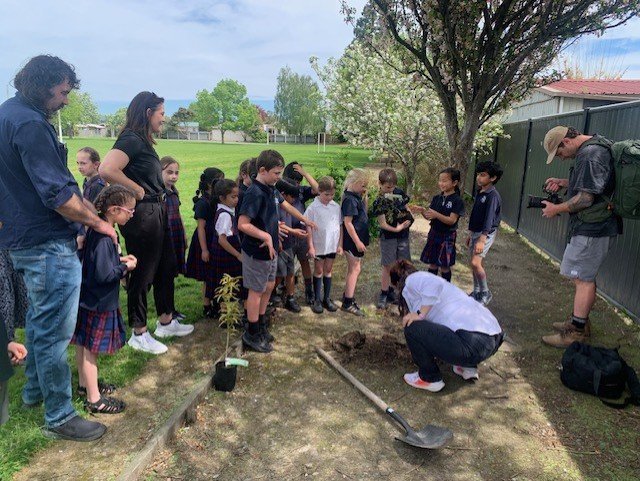 Students at St Mary’s planting a few trees at the school as a part of the competition win, with...