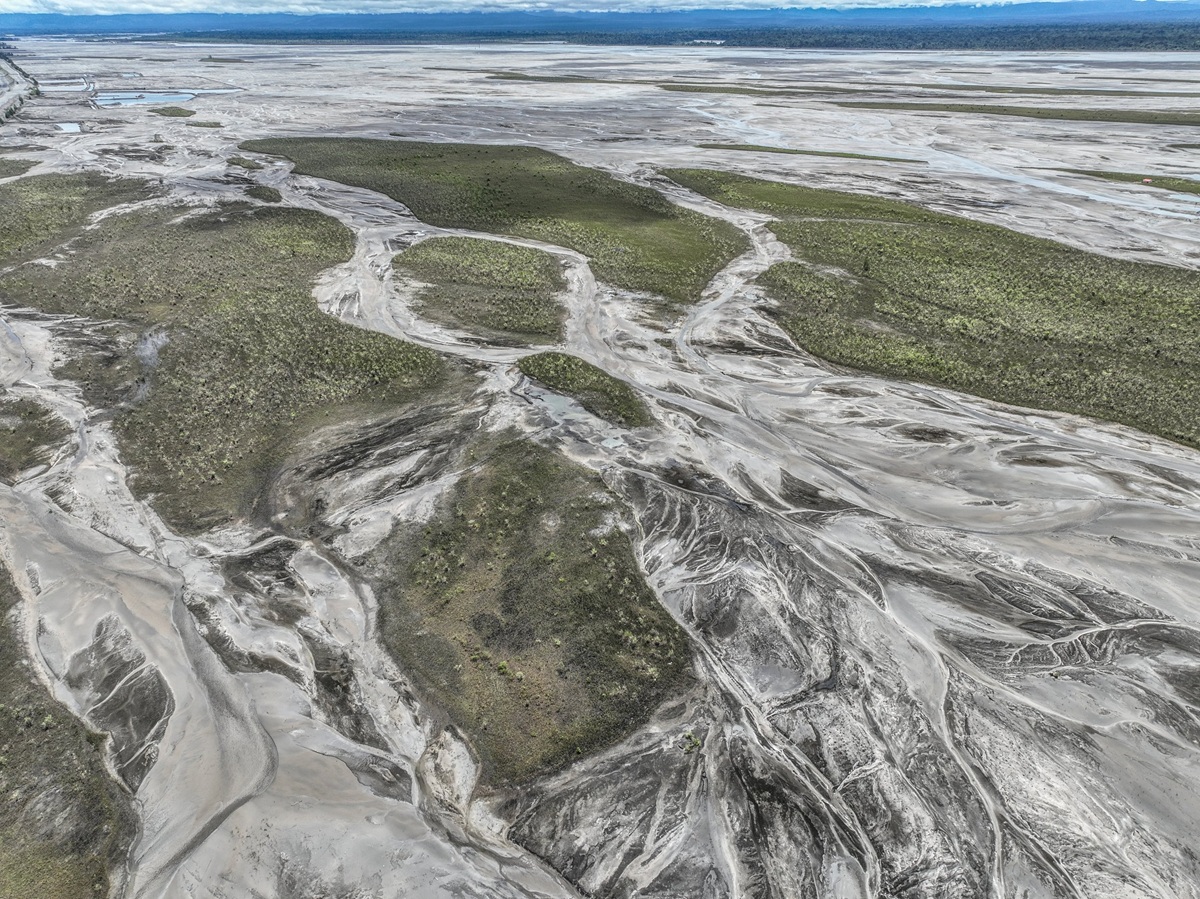 An aerial view of the impact of the Freeport mine tailings on 20,000ha of rainforest. Photo:...