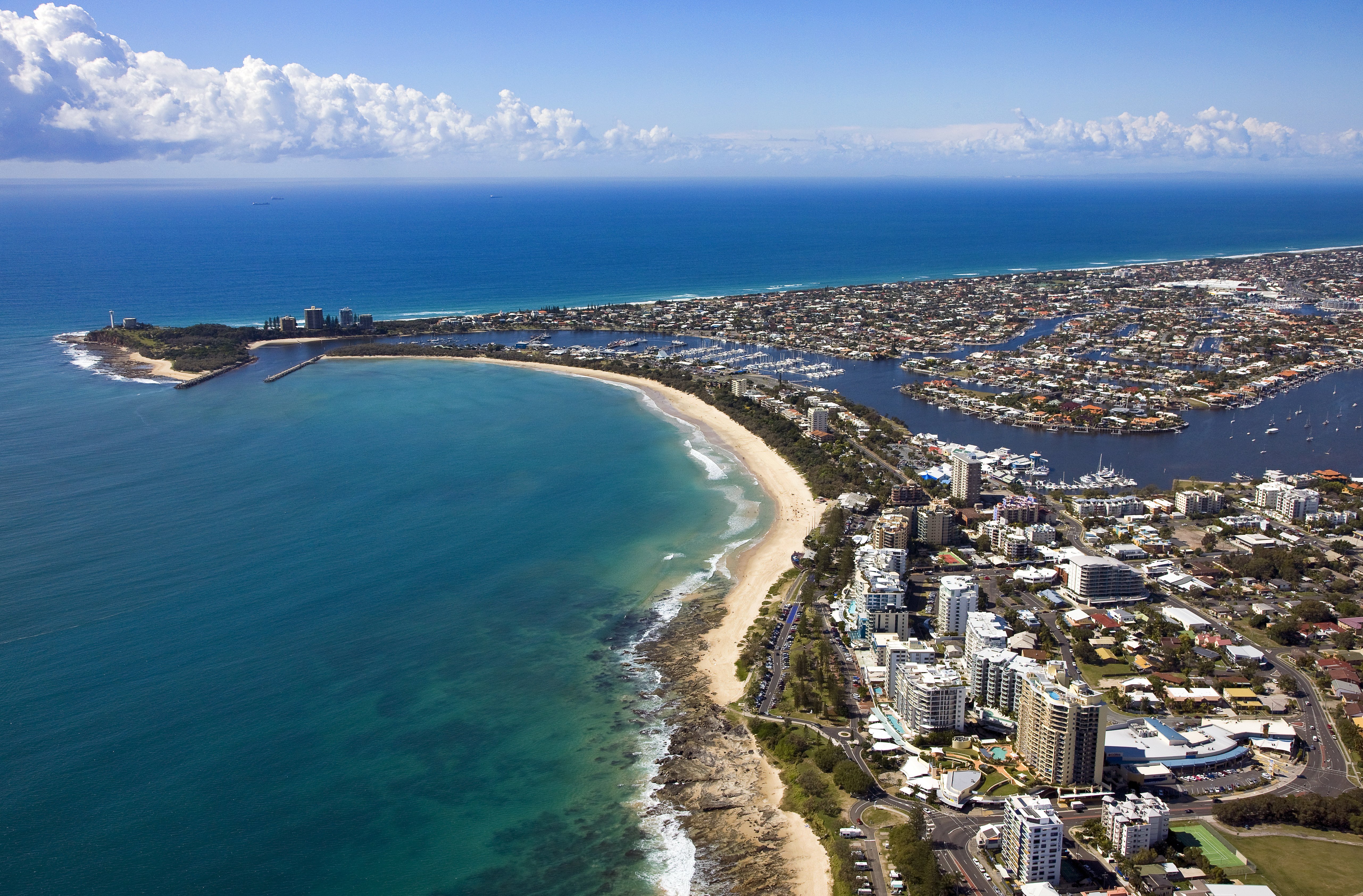 An aerial view of Mooloolaba on the Sunshine Coast. PHOTO: GETTY IMAGES