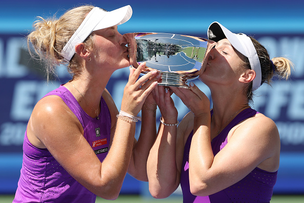 Erin Routliffe (left) and Gaby Dabrowski of Canada won two US Open doubles titles in 2023 and...