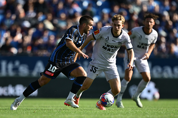 Guillermo May of Auckland FC attacks during today's A-League match against Adelaide United at Go...
