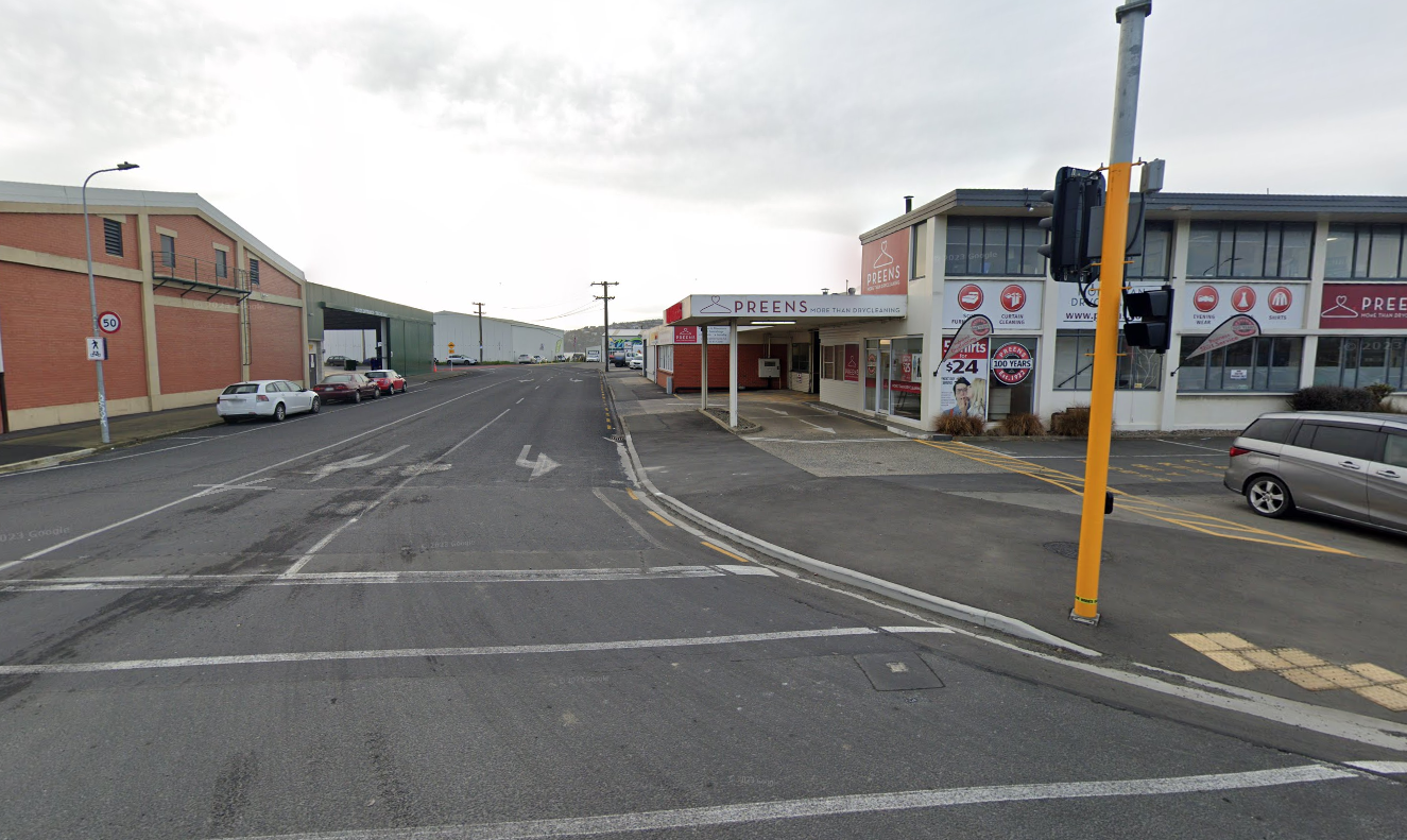 The rider lost control at the intersection of Wharf and Kitchener Sts and ended up on the...