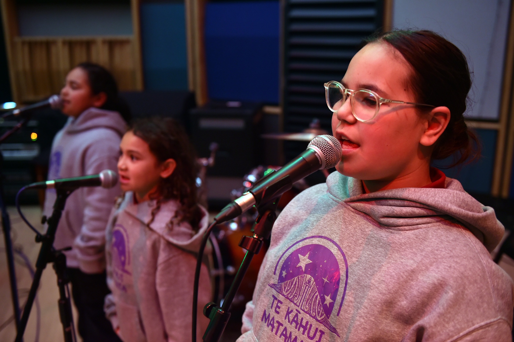 Ngā korokoro tūī (from right) Ava-Rome Kake, Whakaara Nyman-Rakete and  Whetu-Marama Te Amo....