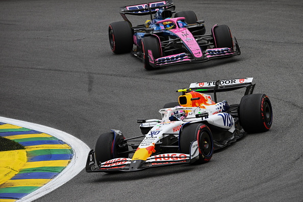 Liam Lawson leads Pierre Gasly around the bend at the Sao Paulo GP. Photo: Getty Images