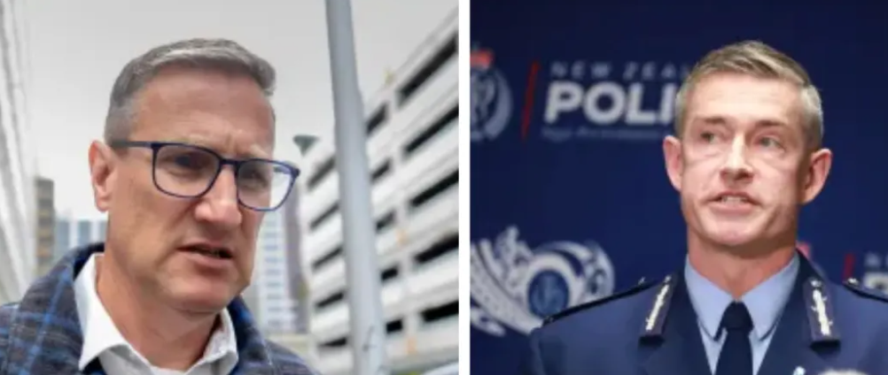 Disgraced former officer Jevon McSkimming (left) and Andrew Coster in his role as Police...