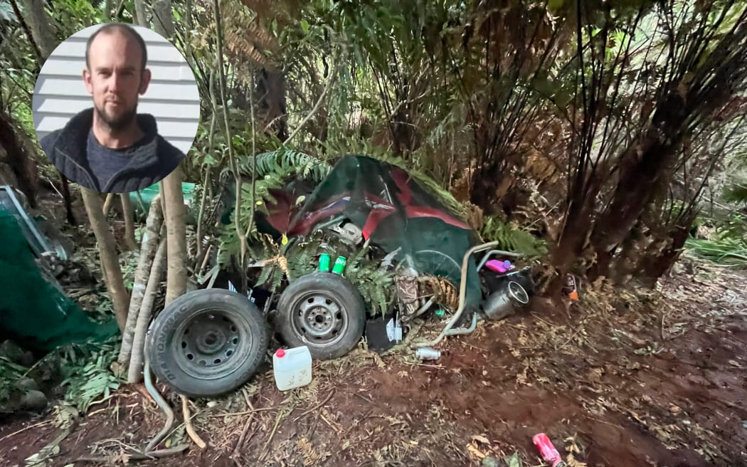 An inset of Tom Phillips at one of his campsites. Photo: RNZ / Supplied / Police