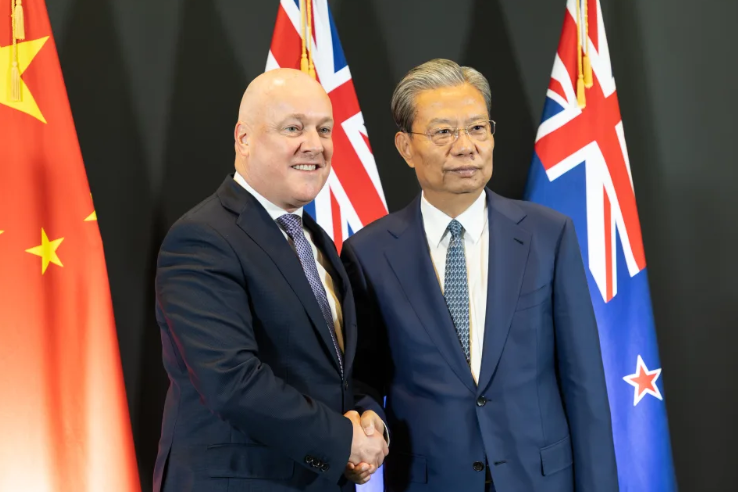 Prime Minister Christopher Luxon greets Zhao Leji, chairman of China's National People's Congress...